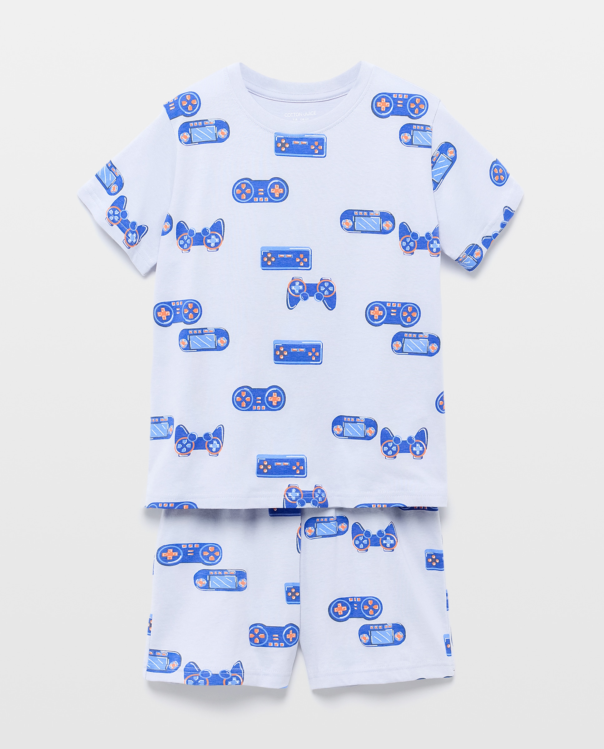 Pijama Curto com Estampado de Fantasia Cotton Juice Azul-4