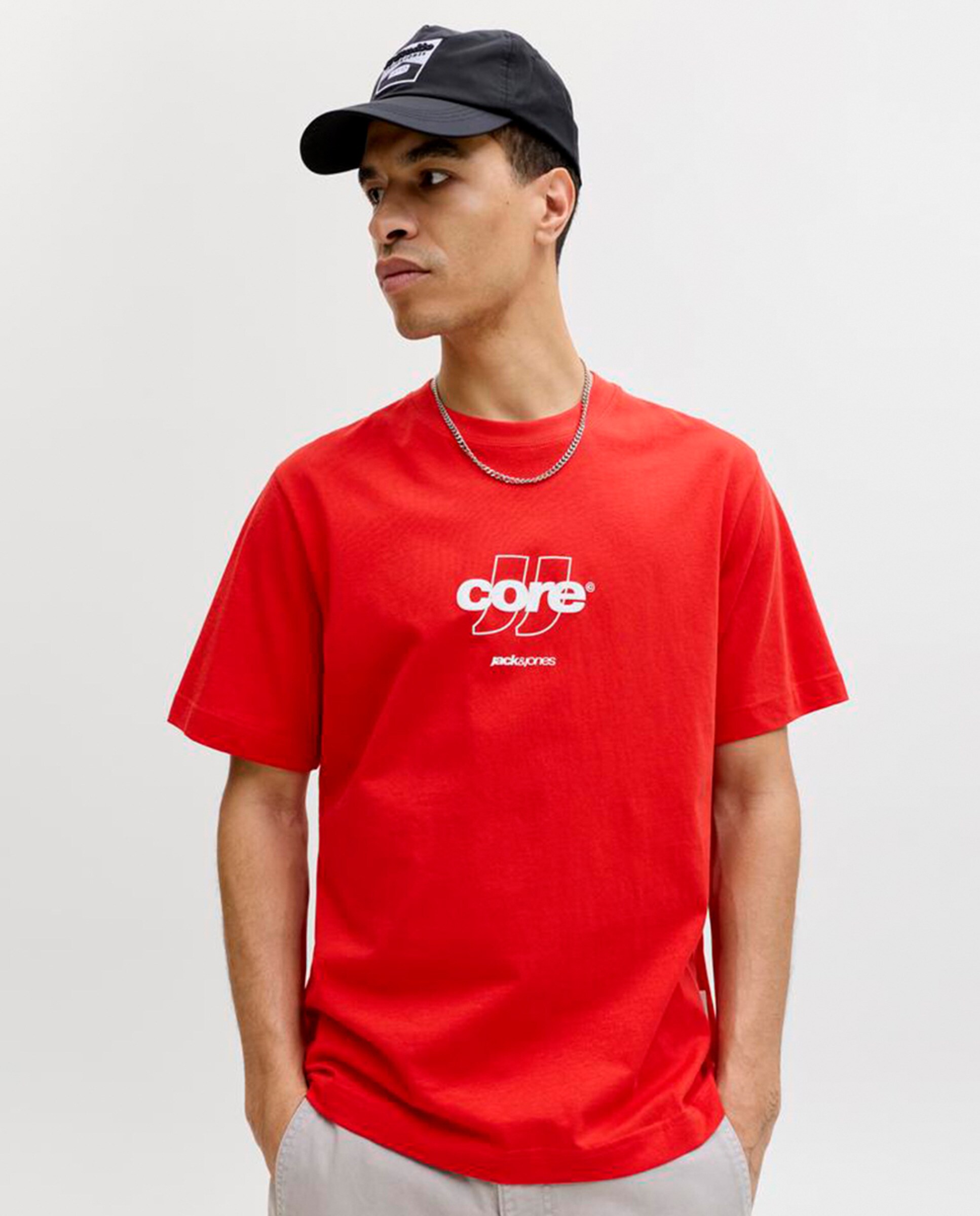 T-shirt de Manga Curta com Estampado à Frente Vermelho-3