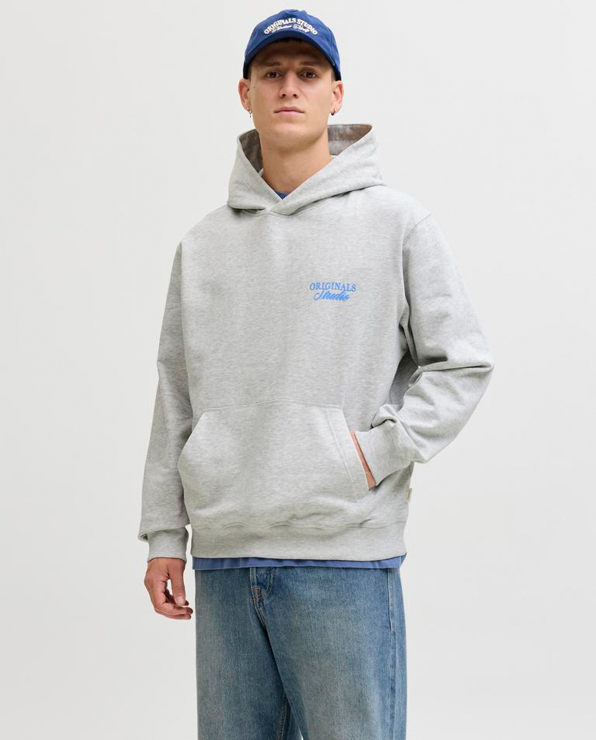 Sweatshirt com Capuz e Estampado Traseiro Cinzento-1