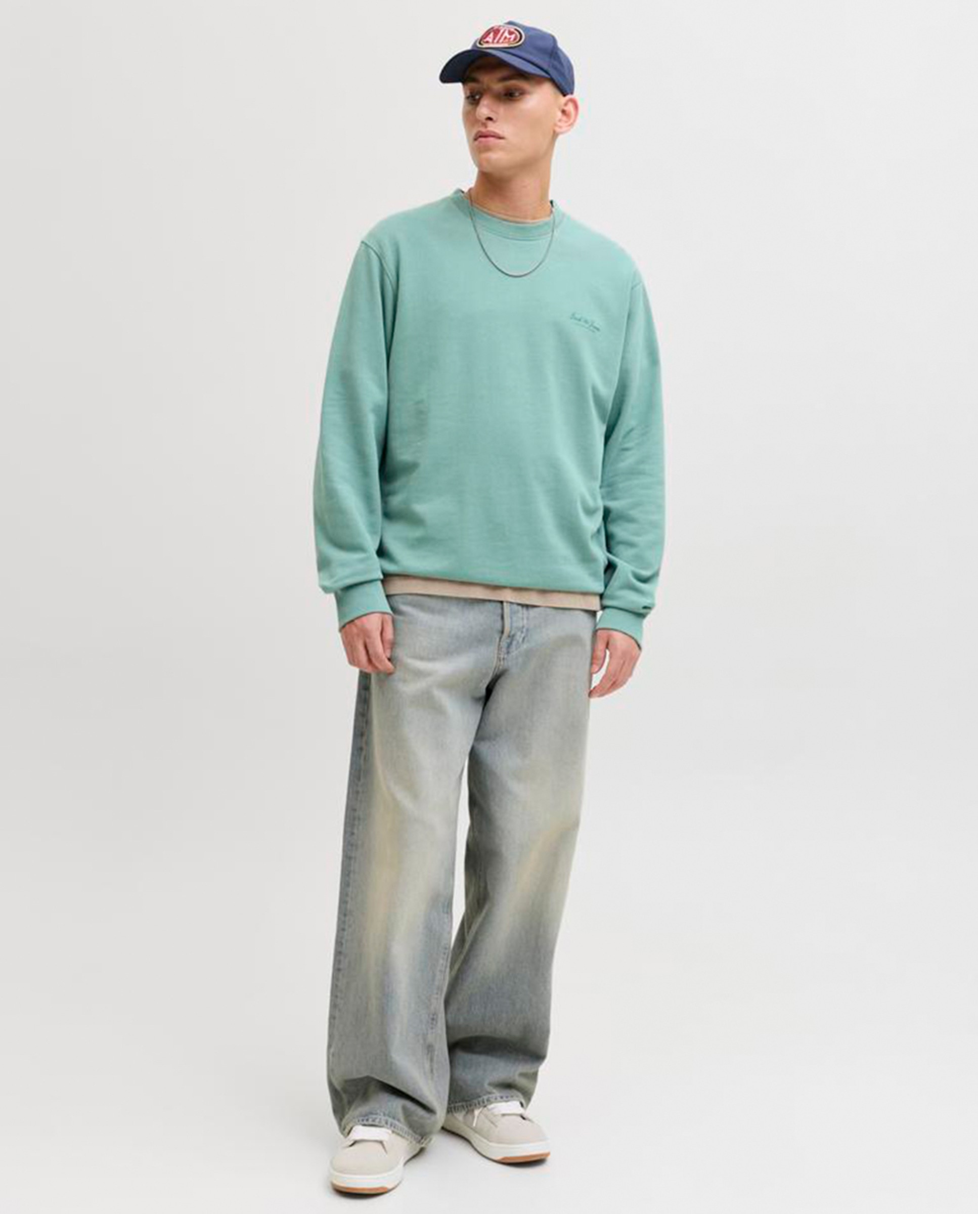 Sweatshirt Lisa sem Capuz e com Pequeno Logótipo Lateral Verde Água-8