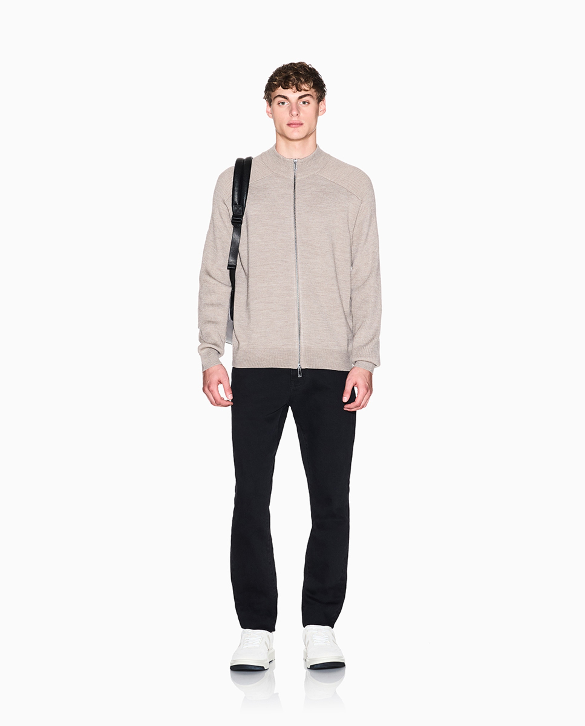 Cardigan com Fecho de Correr e Gola Alta Bege-5
