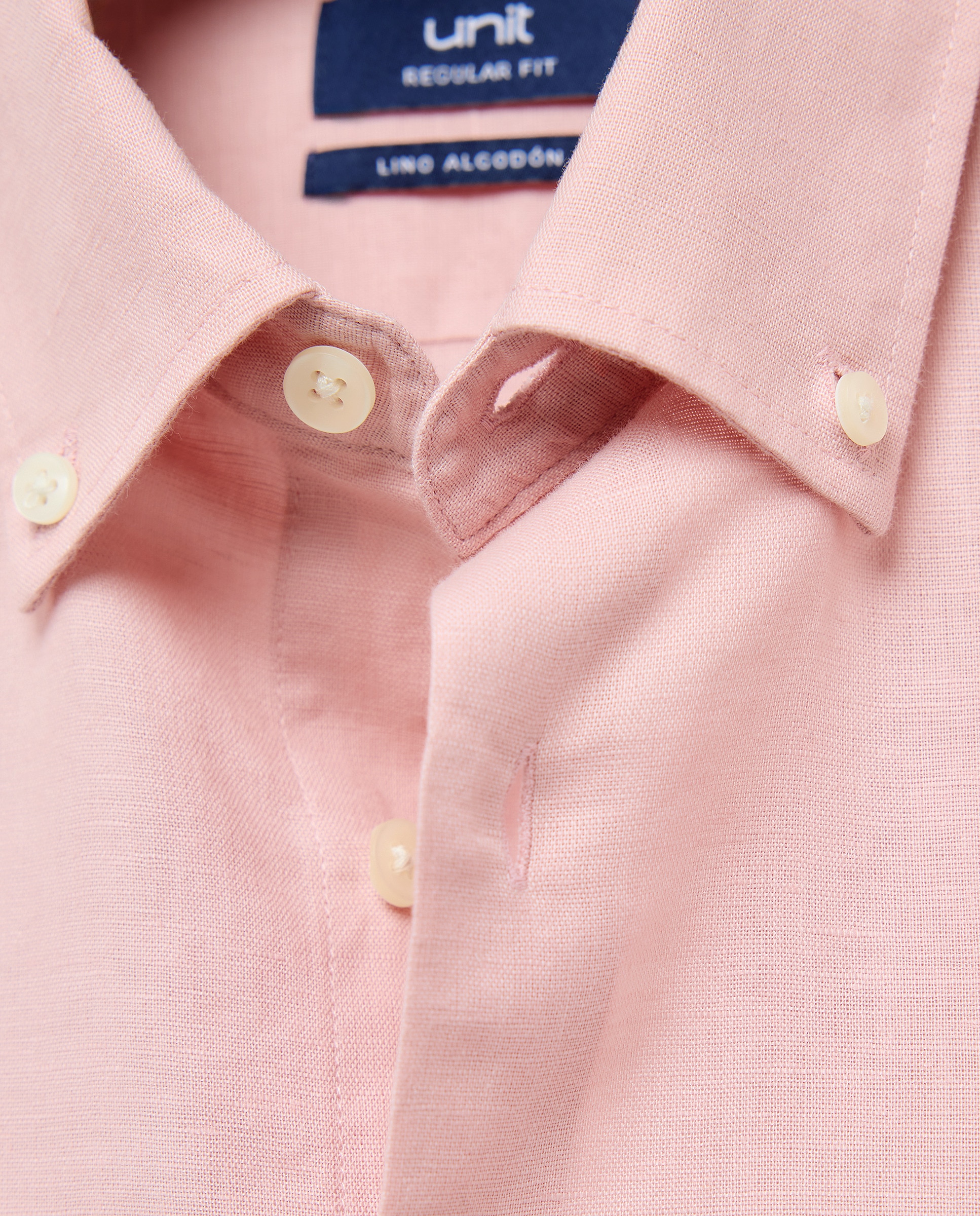 Camisa sport hombre lino y algodon lisa 220 Rosa palo-5
