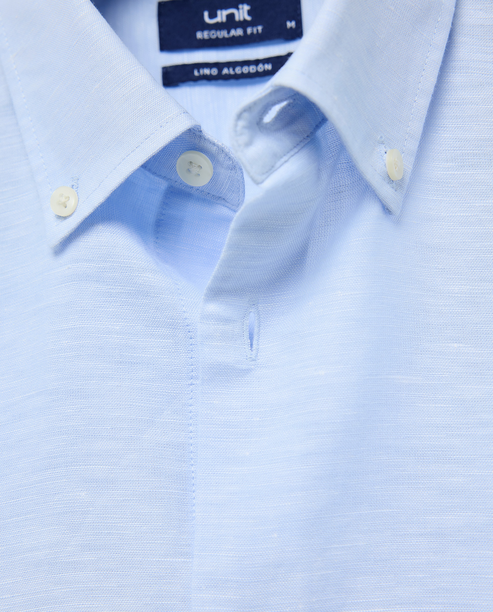 Camisa sport hombre lino y algodon lisa 410 Azul claro-5