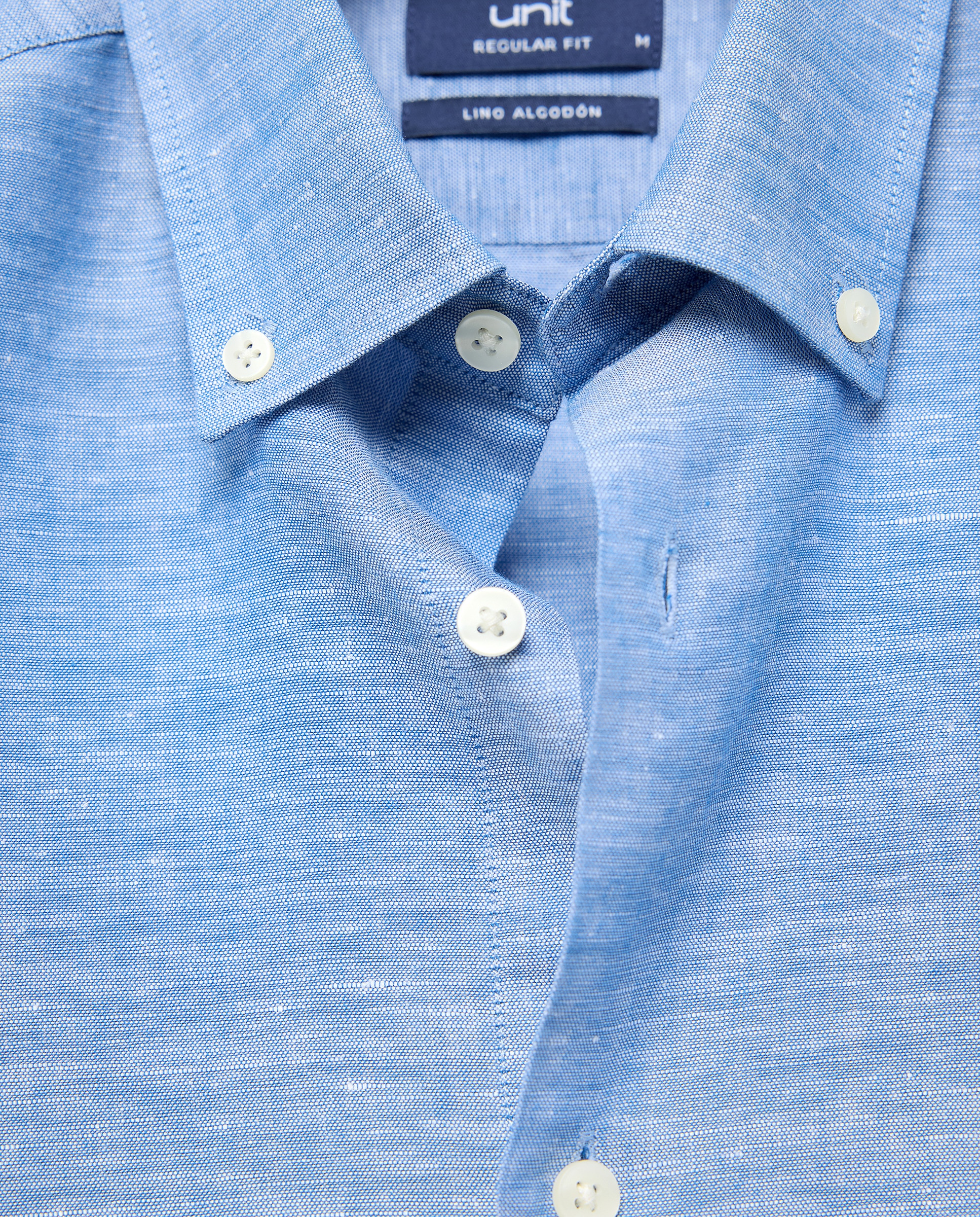 Camisa sport hombre lino y algodon lisa Azul marino-5