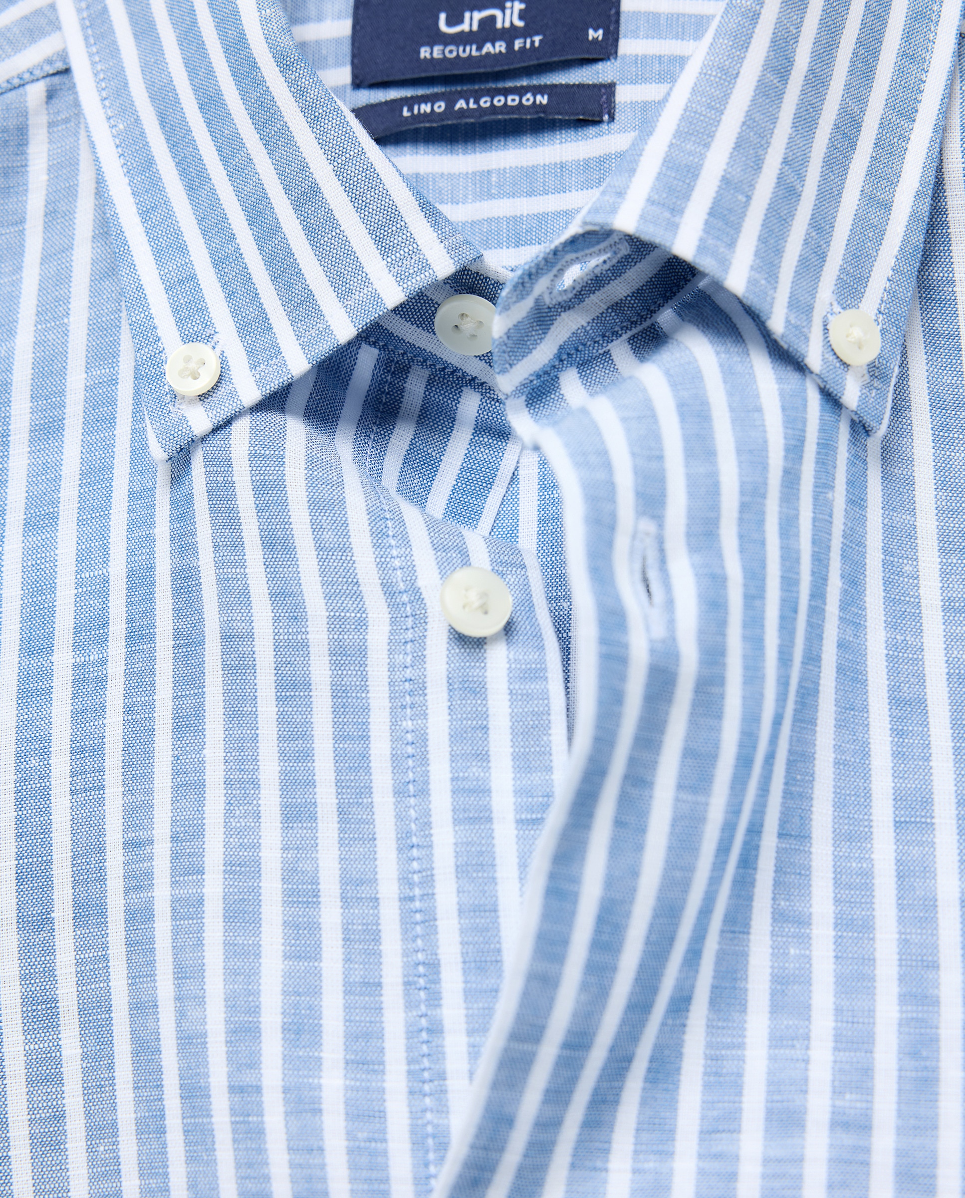 Camisa sport hombre lino y algodon rayas Azul marino-5