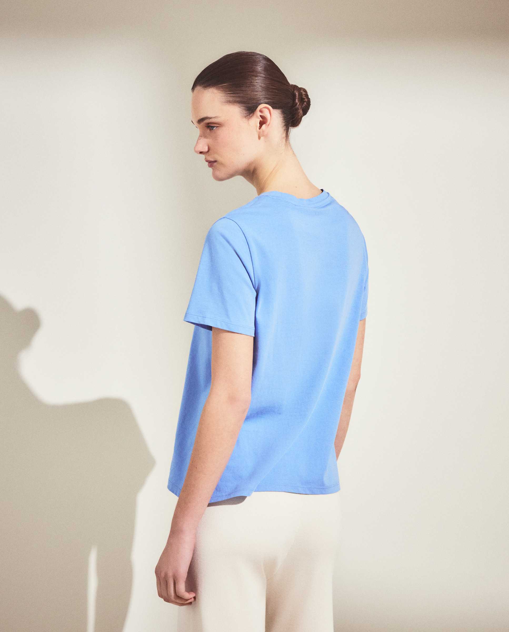 T-shirt de mulher com manga curta e decote redondo 400 Azul-3