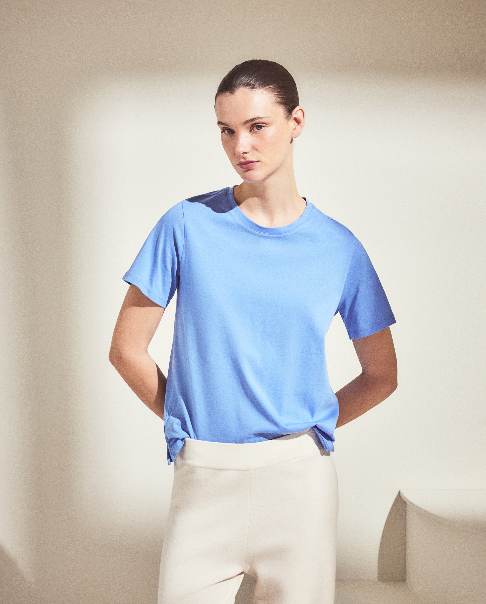 T-shirt de mulher com manga curta e decote redondo 400 Azul-1