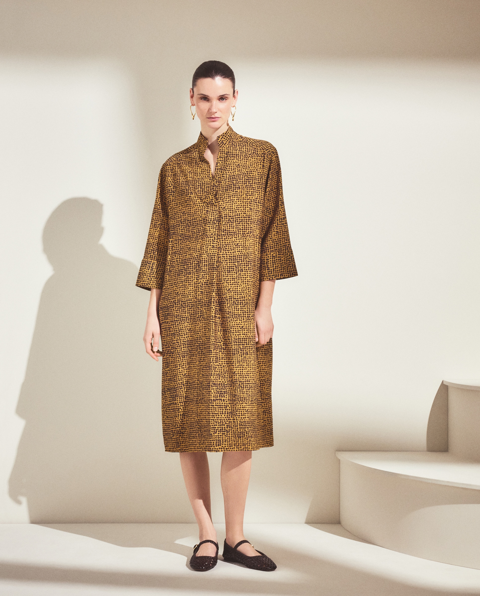 Vestido Safari com Estampado de Folhas Castanho-2