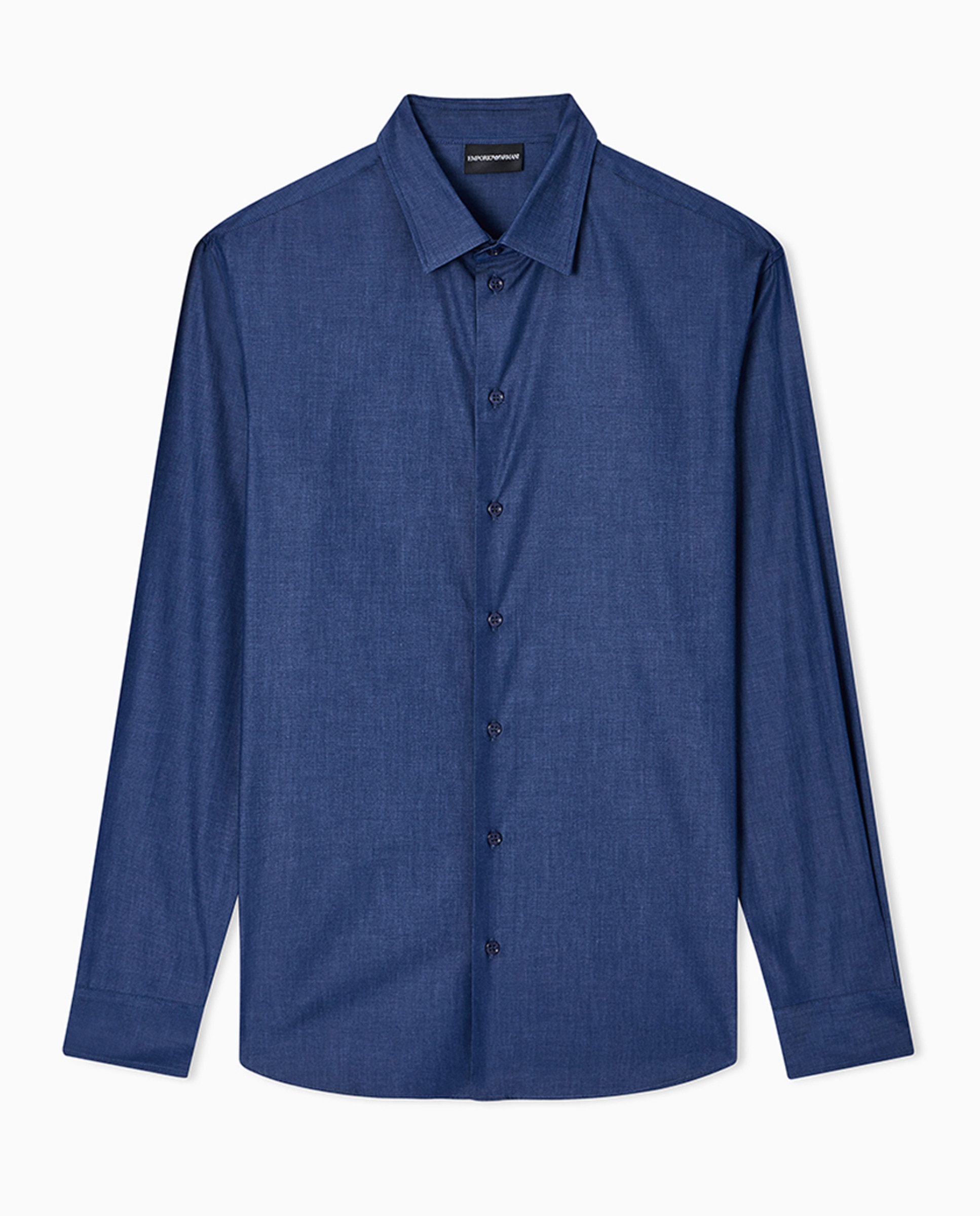 Camisa de Manga Comprida Chambray Azul-marinho-4