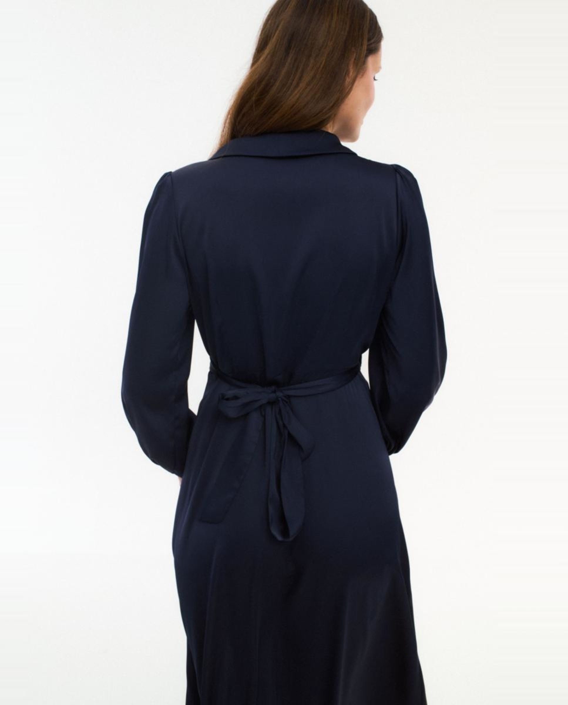 Vestido comprido acetinado Azul-marinho-5