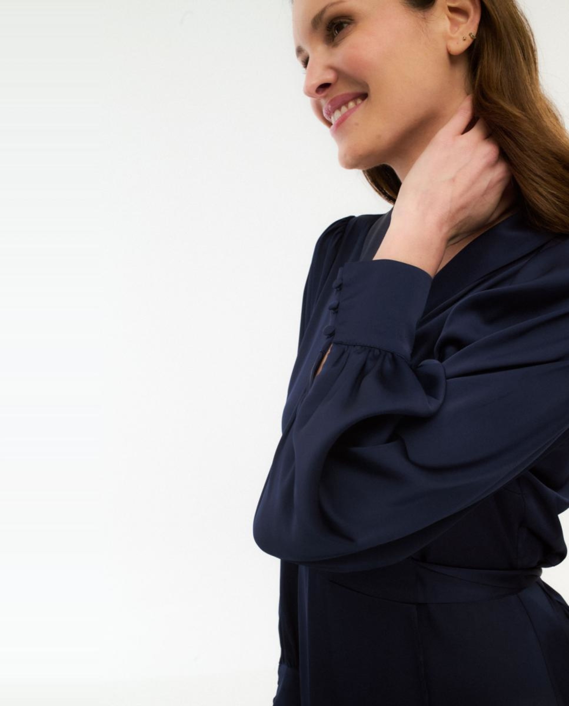 Vestido comprido acetinado Azul-marinho-3