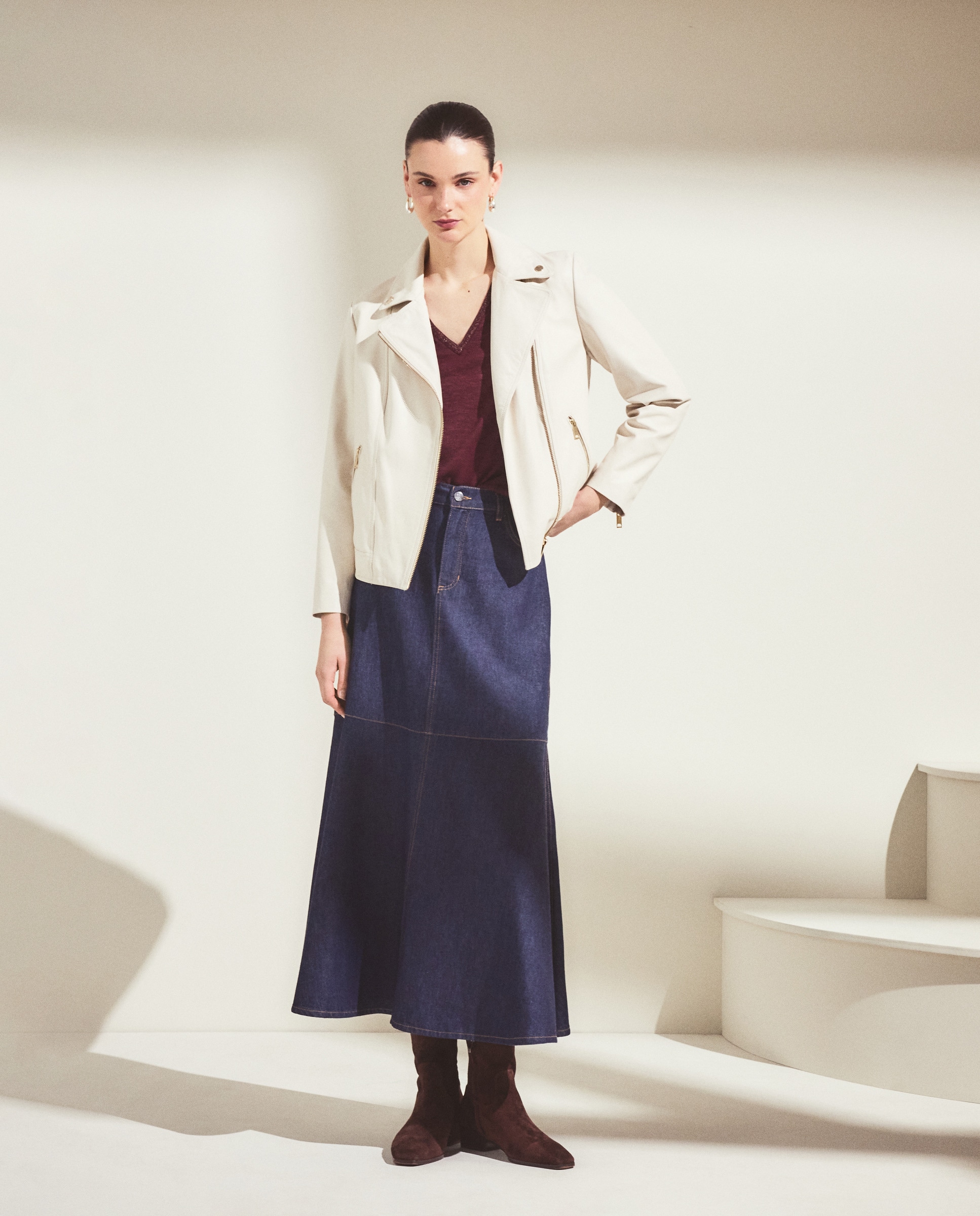 Blusão Biker com Fecho de Correr Cruzado 130 Marfim-2