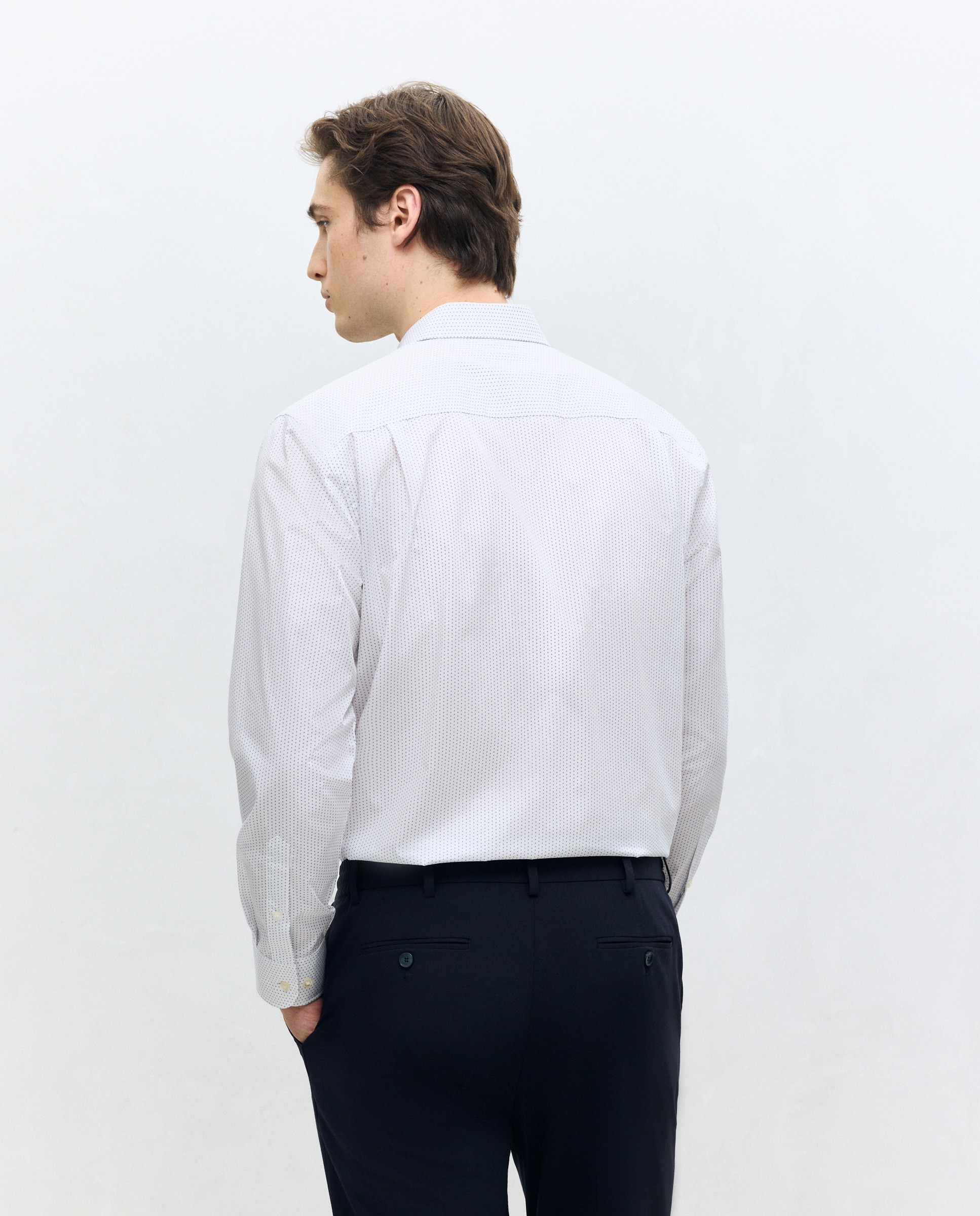 Camisa Clássica de Manga Comprida com Estampado de Gravata Classic Fit Branco-3