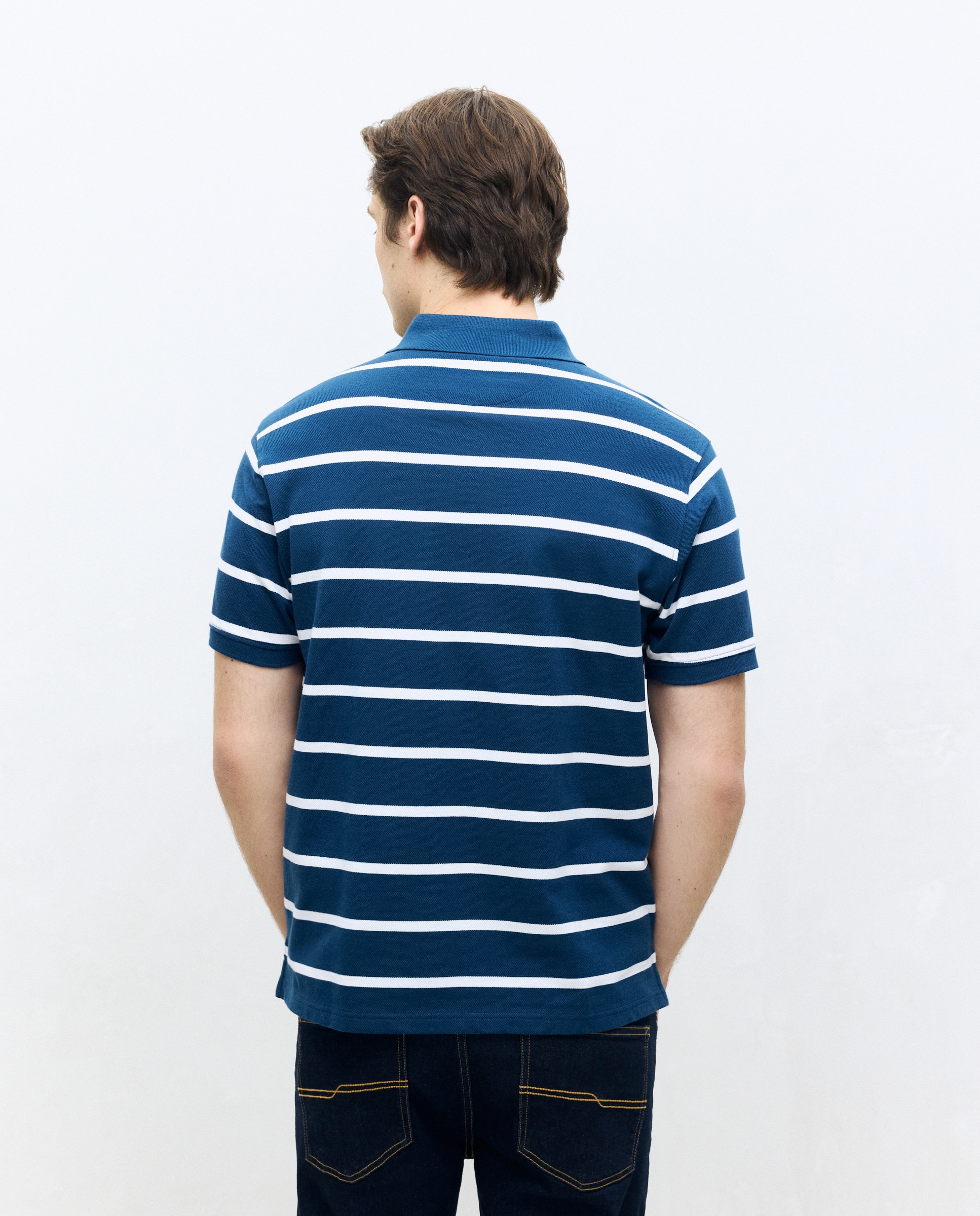 Polo Piqué às Riscas com Manga Curta Azul-marinho-3