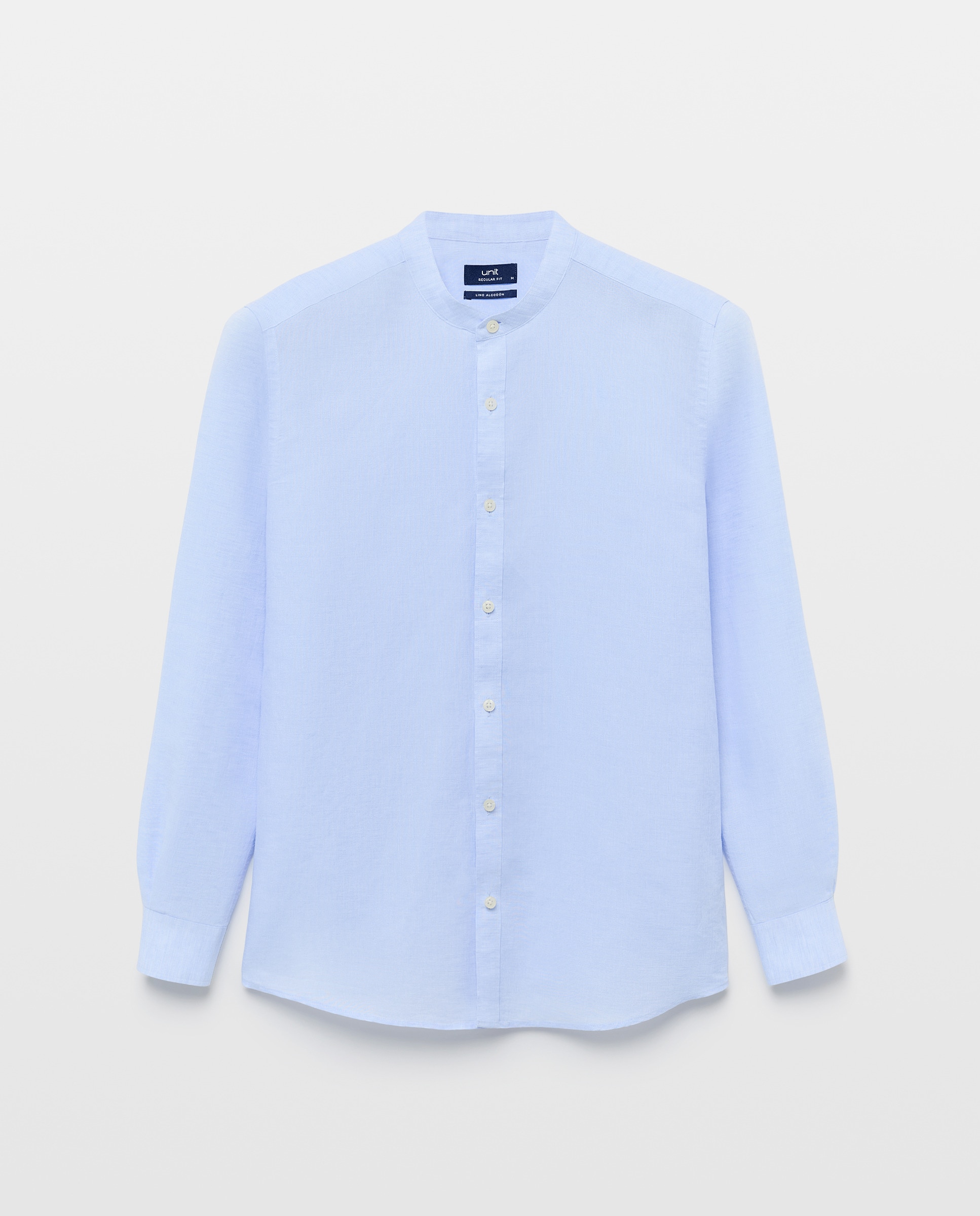 Camisa sport hombre lino y algodón lisa cuello mao 410 Azul claro-4