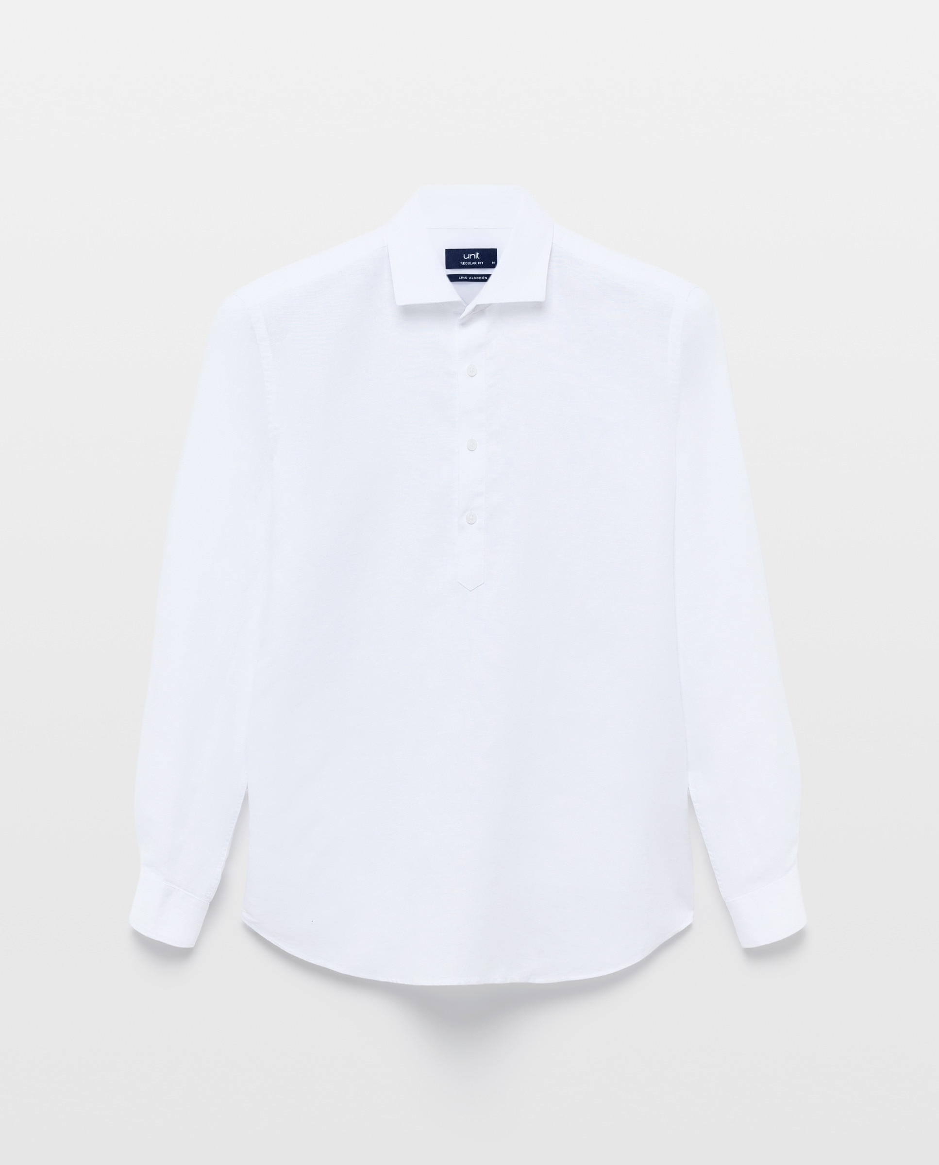 Camisa polera sport hombre lino y algodón lisa Blanco-4