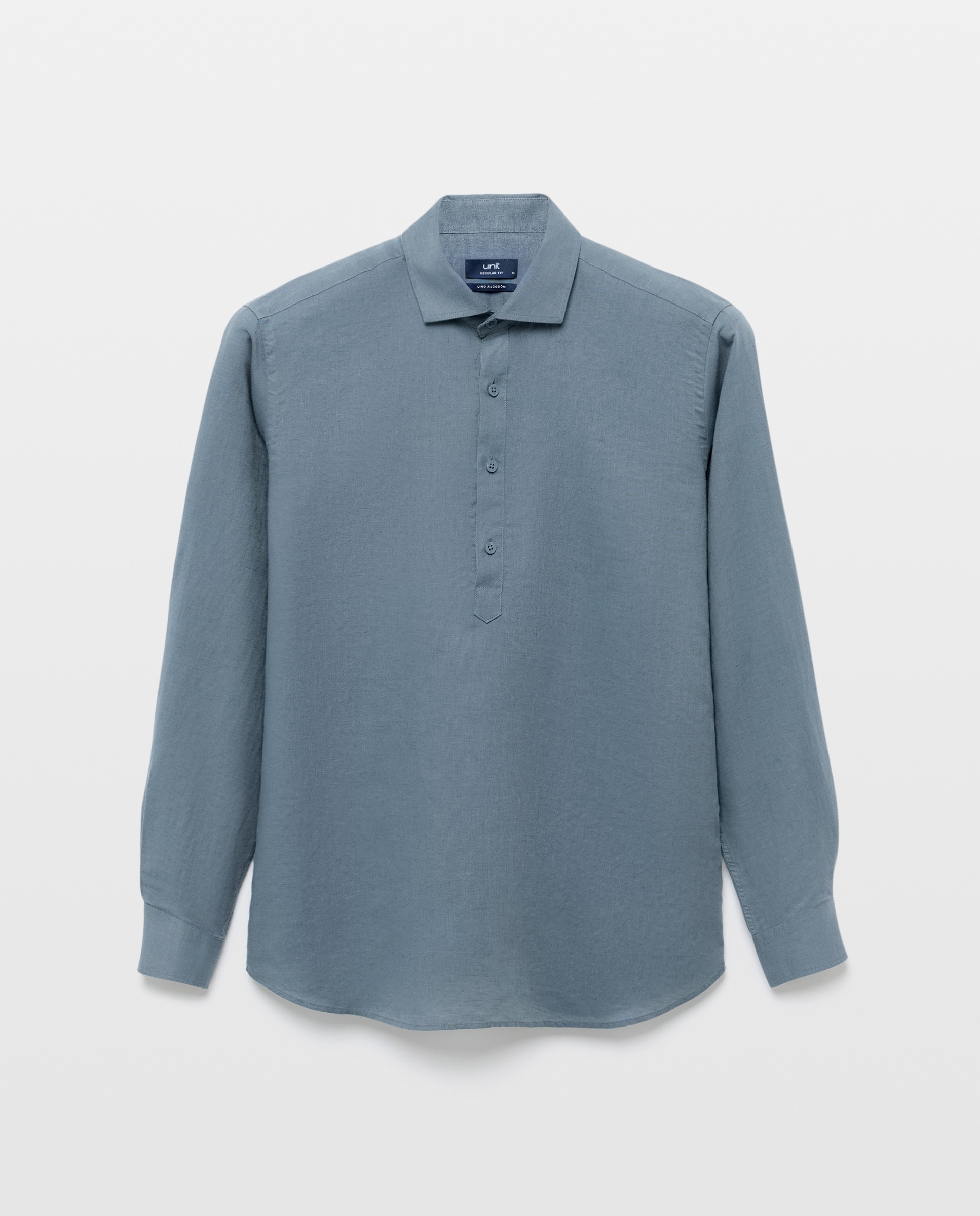 Camisa polera sport hombre lino y algodón lisa 400 Azul-4