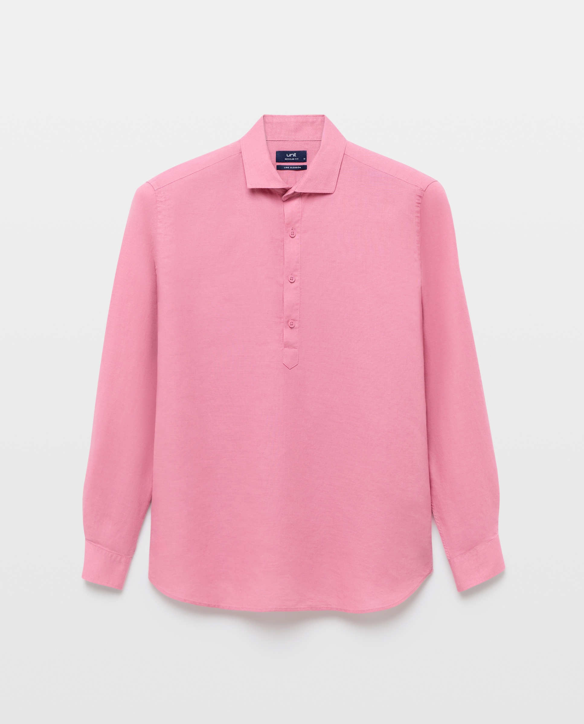 Camisa polera sport hombre lino y algodón lisa 200 Rosa-4