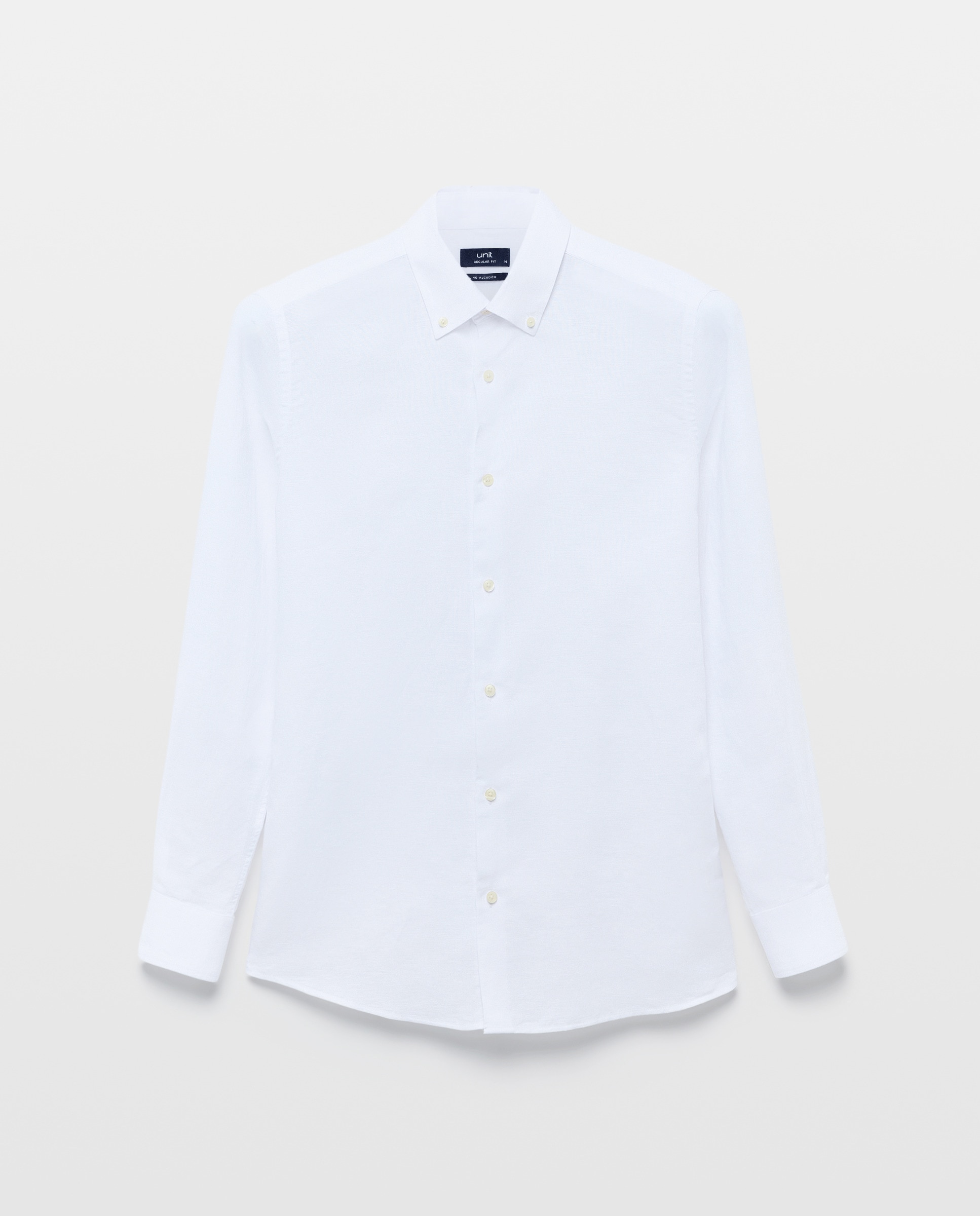 Camisa sport hombre lino y algodon lisa Blanco-4