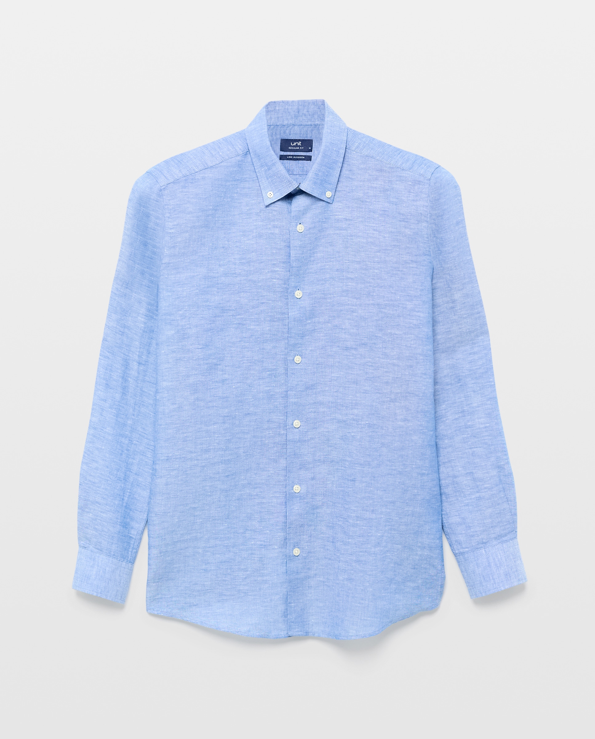 Camisa sport hombre lino y algodon lisa Azul marino-4
