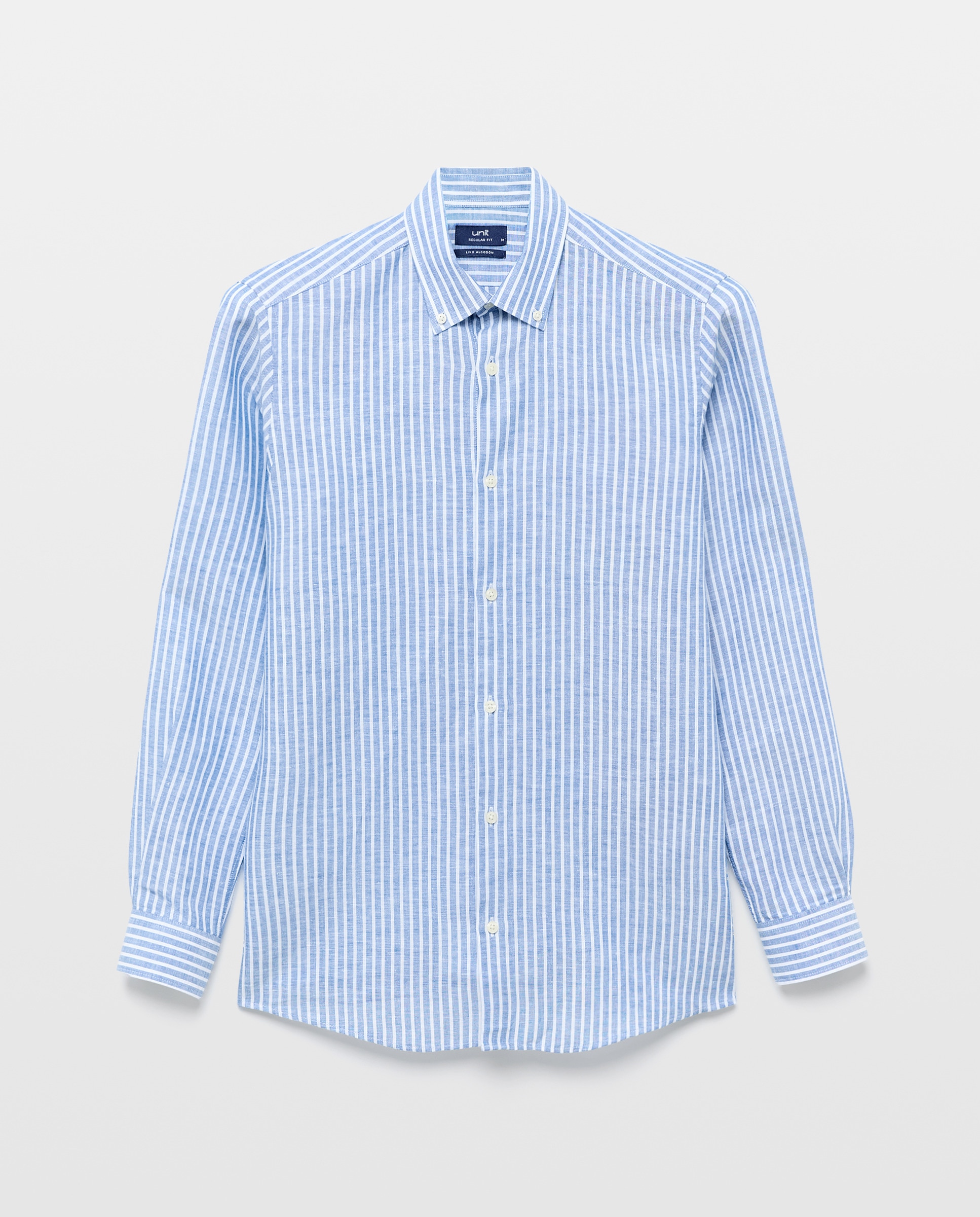 Camisa sport hombre lino y algodon rayas Azul marino-4