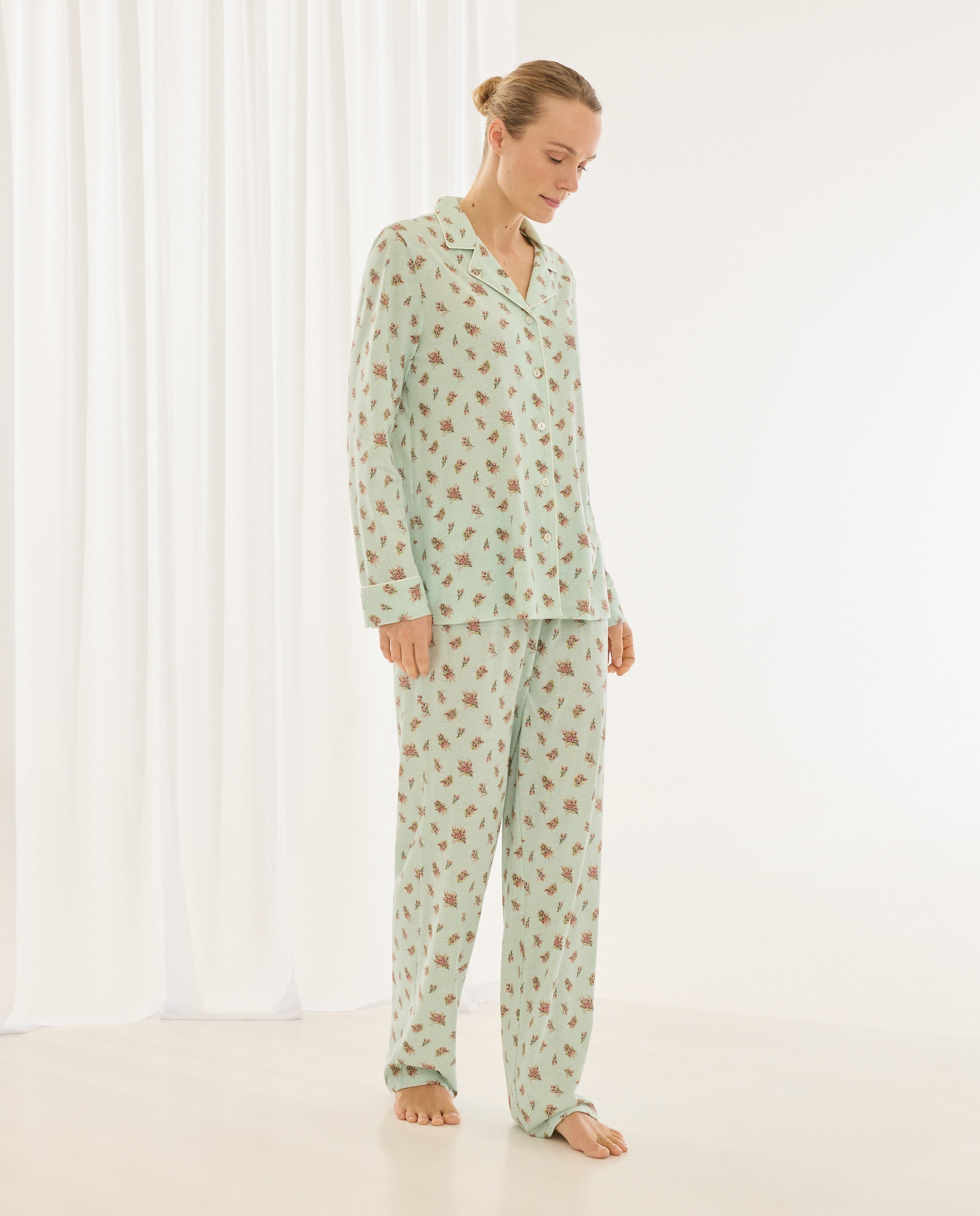 Pijama Camiseiro Estampado Verde-1