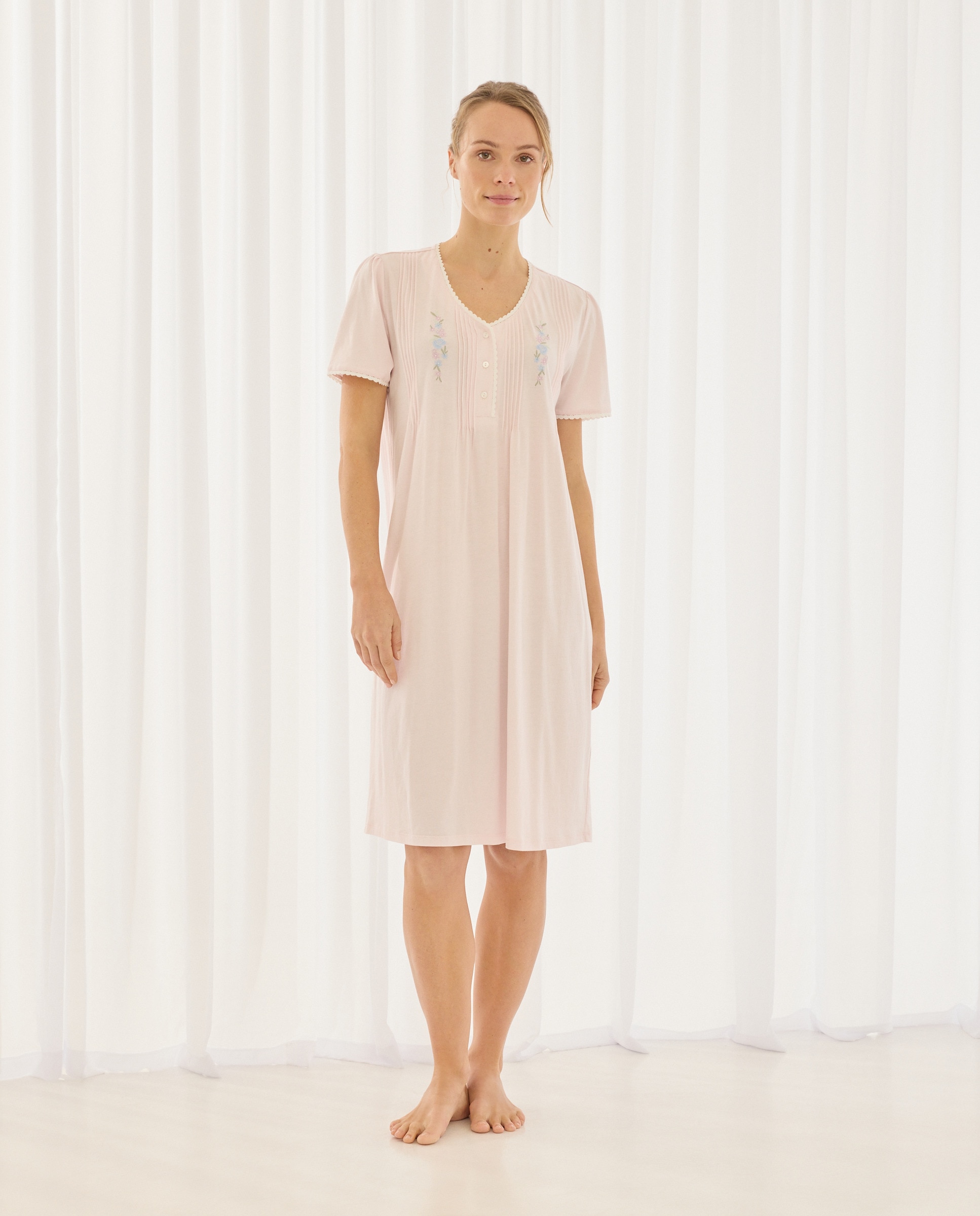 Camisa de Dormir com Carcela Floral Rosa-1