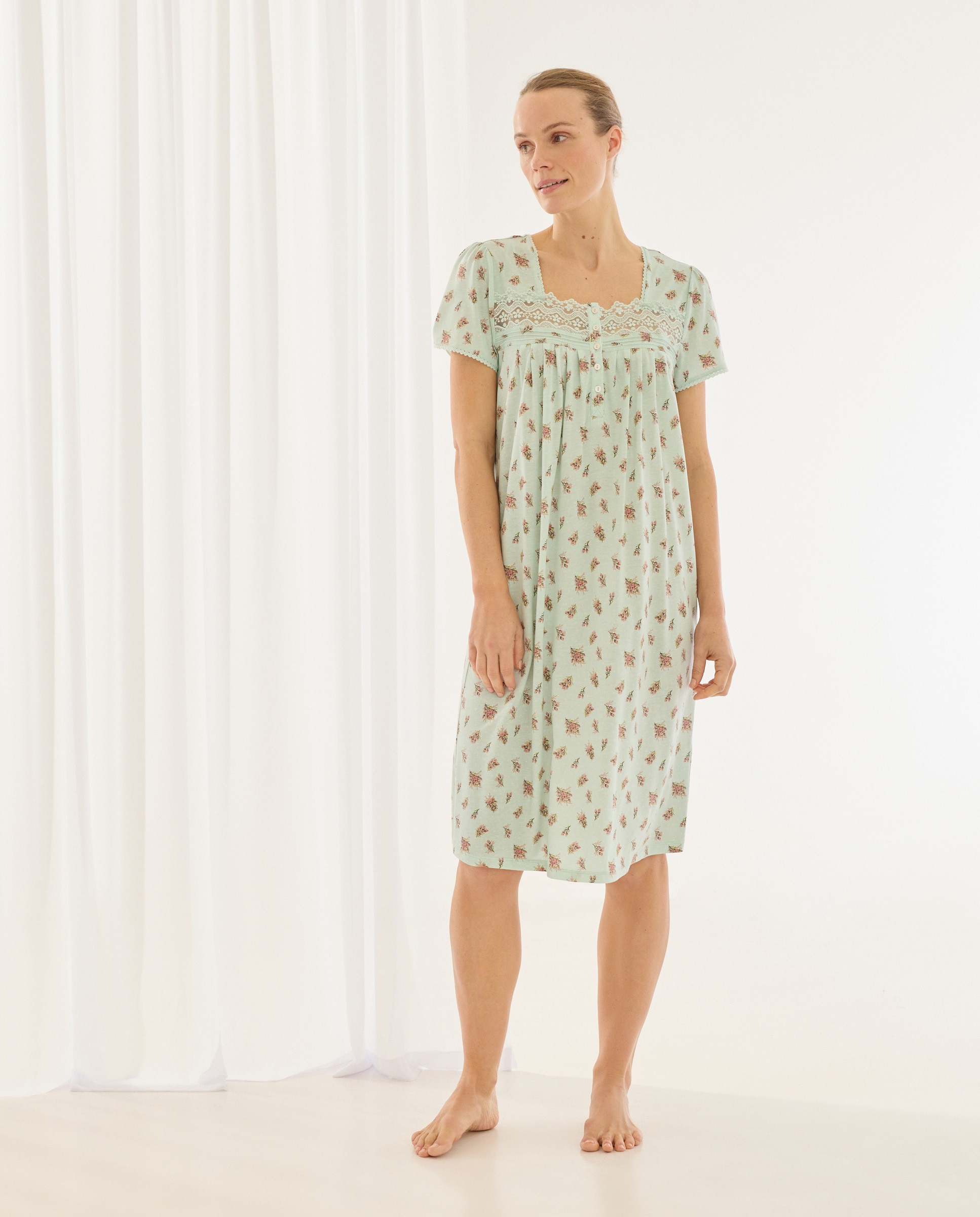 Camisa de dormir curta estampada Verde-1