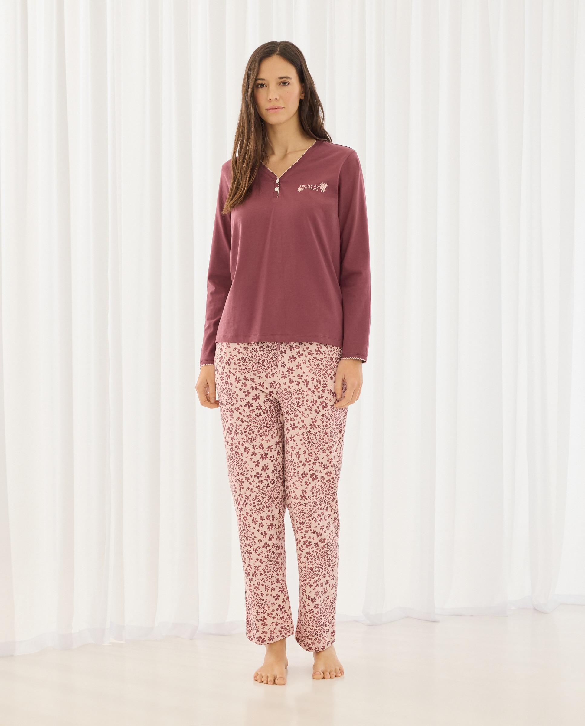 Imagem 0 de Calças de Pijama com Estampado Floral e Detalhes de Piconela