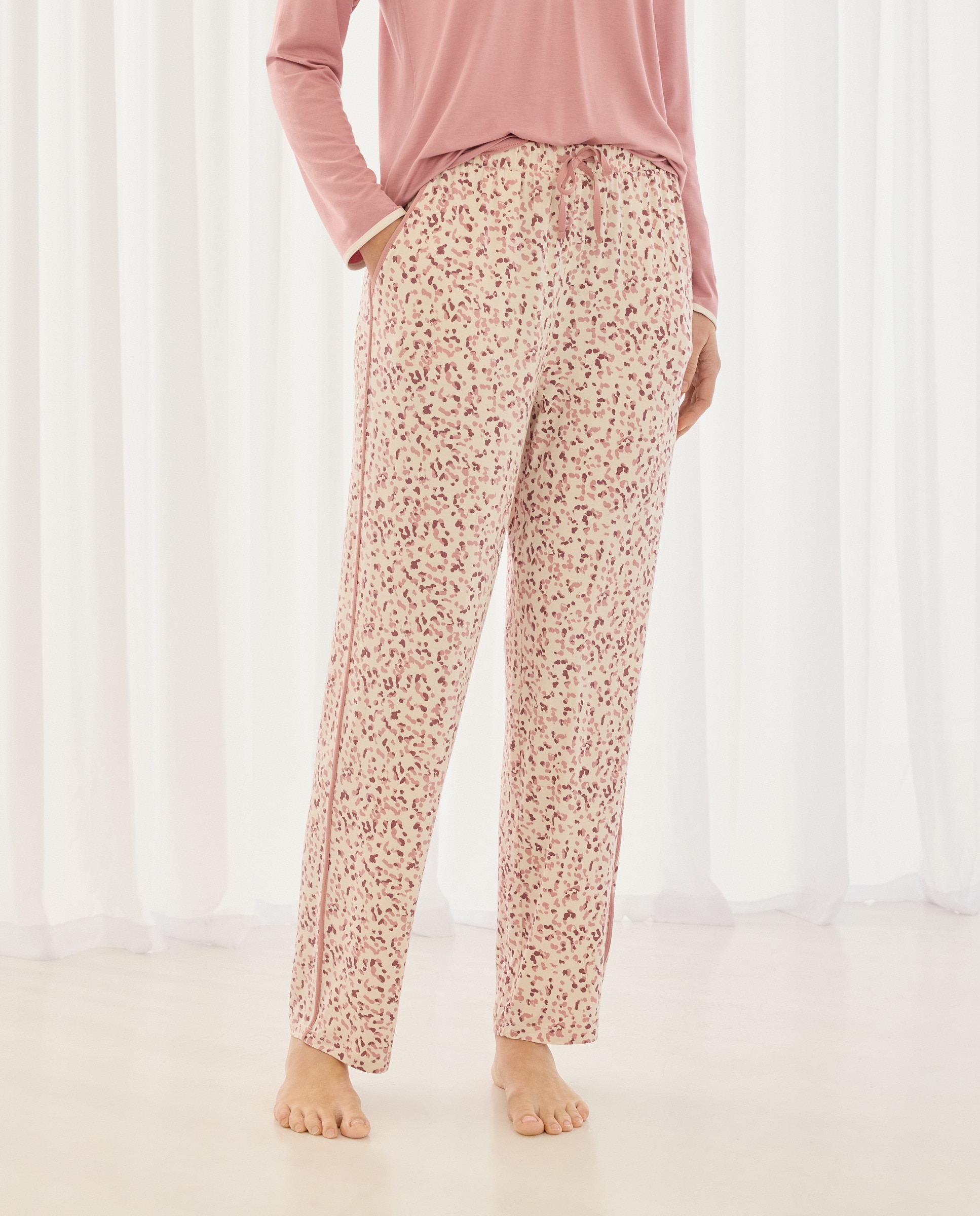Calças de Pijama com Estampado Floral Branco-2