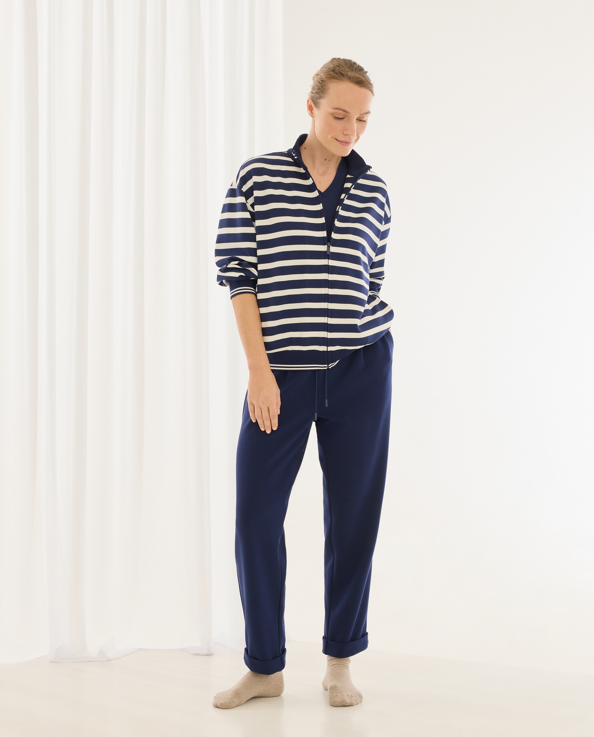 Casaco às Riscas com Colarinho de Polo Azul-marinho-2