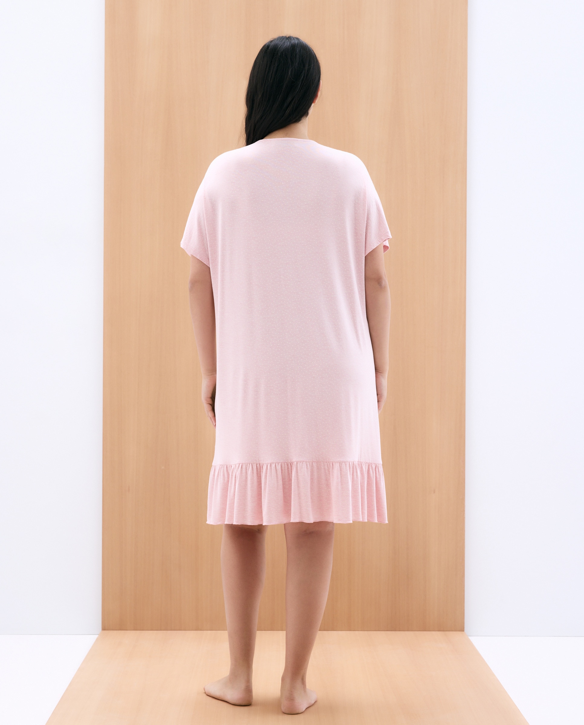 Camisa de Dormir com Folho na Parte Inferior Rosa-2