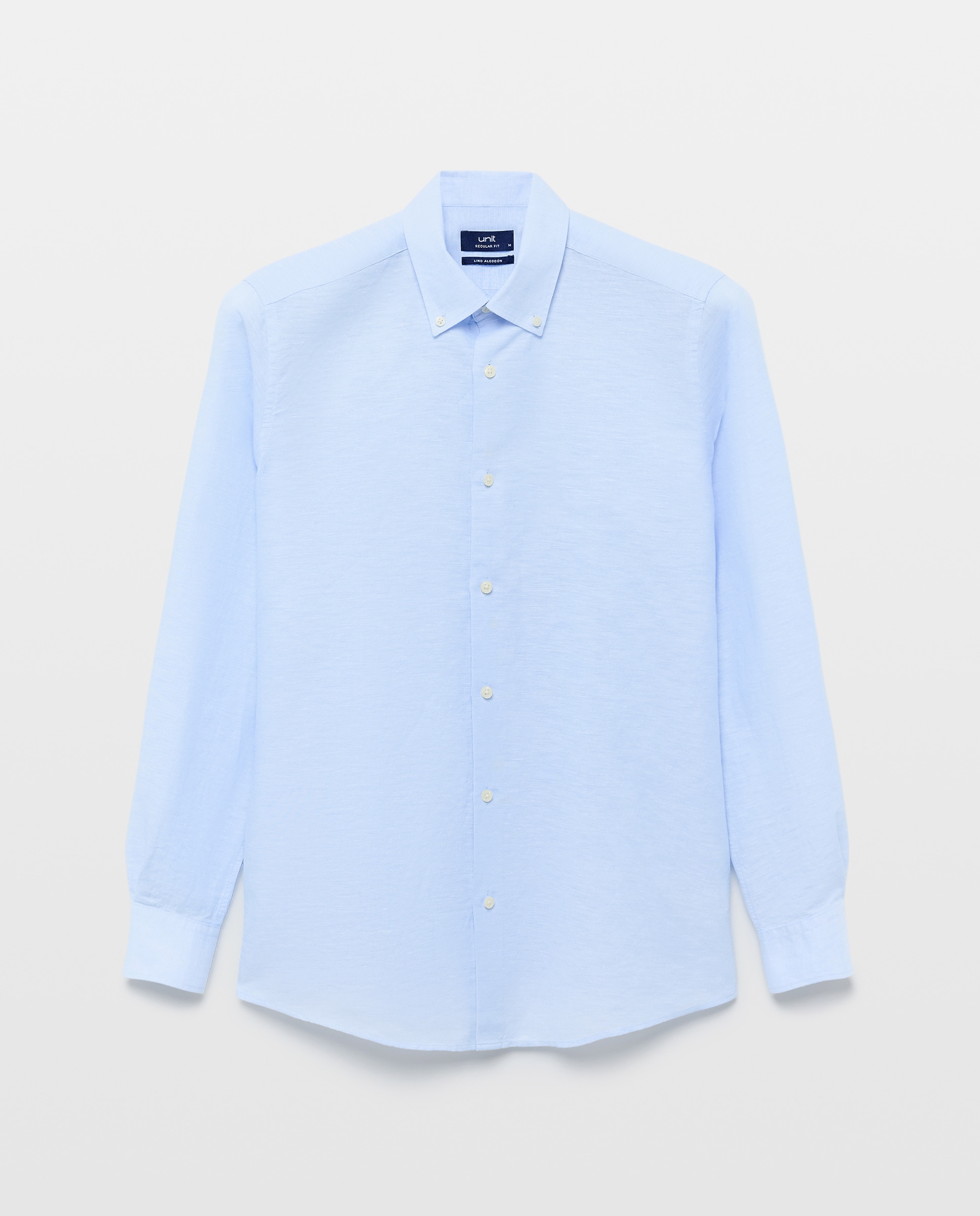 Camisa sport hombre lino y algodon lisa 410 Azul claro-4