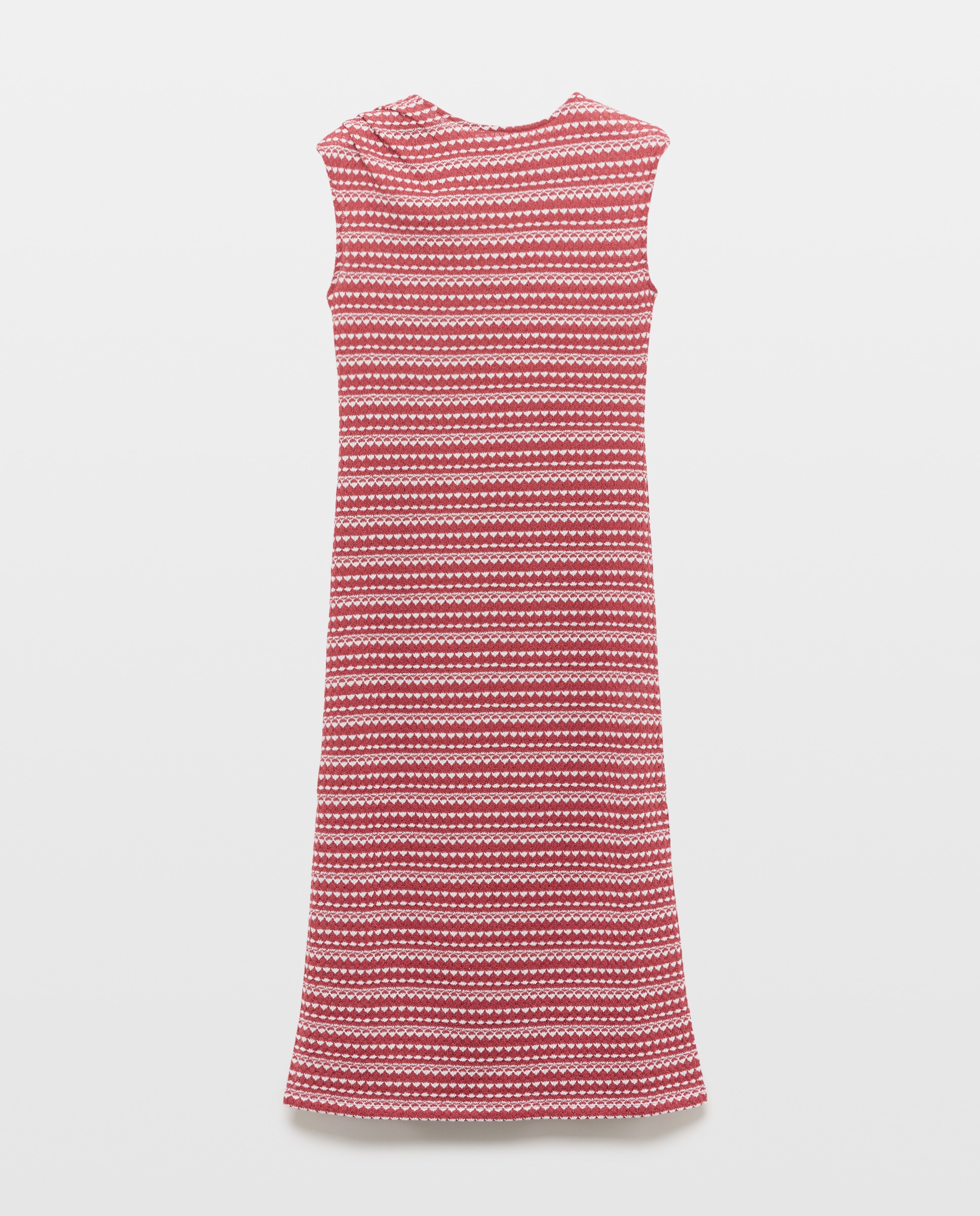 Vestido Midi de Malha Recortada às Riscas Vermelho-4