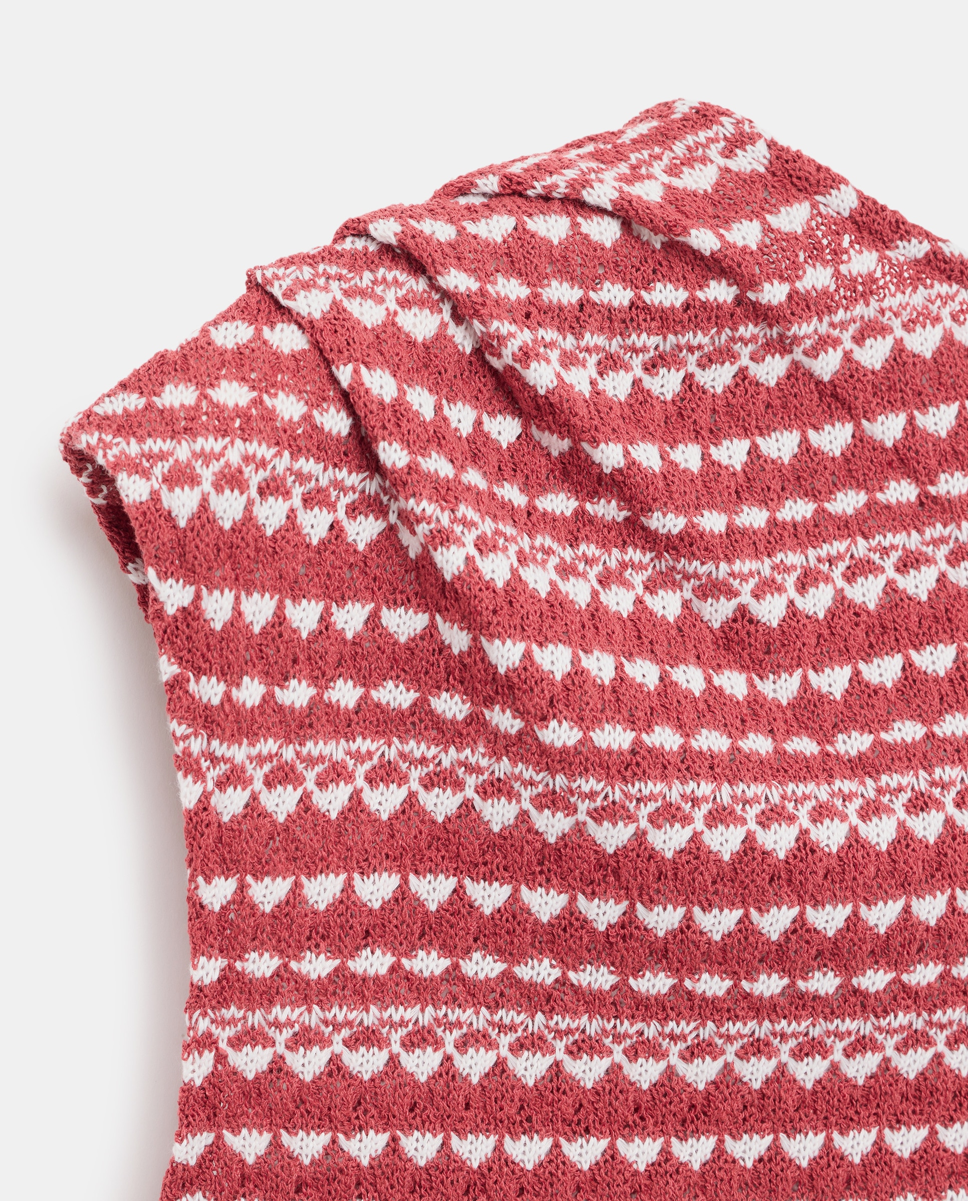 Vestido Midi de Malha Recortada às Riscas Vermelho-5