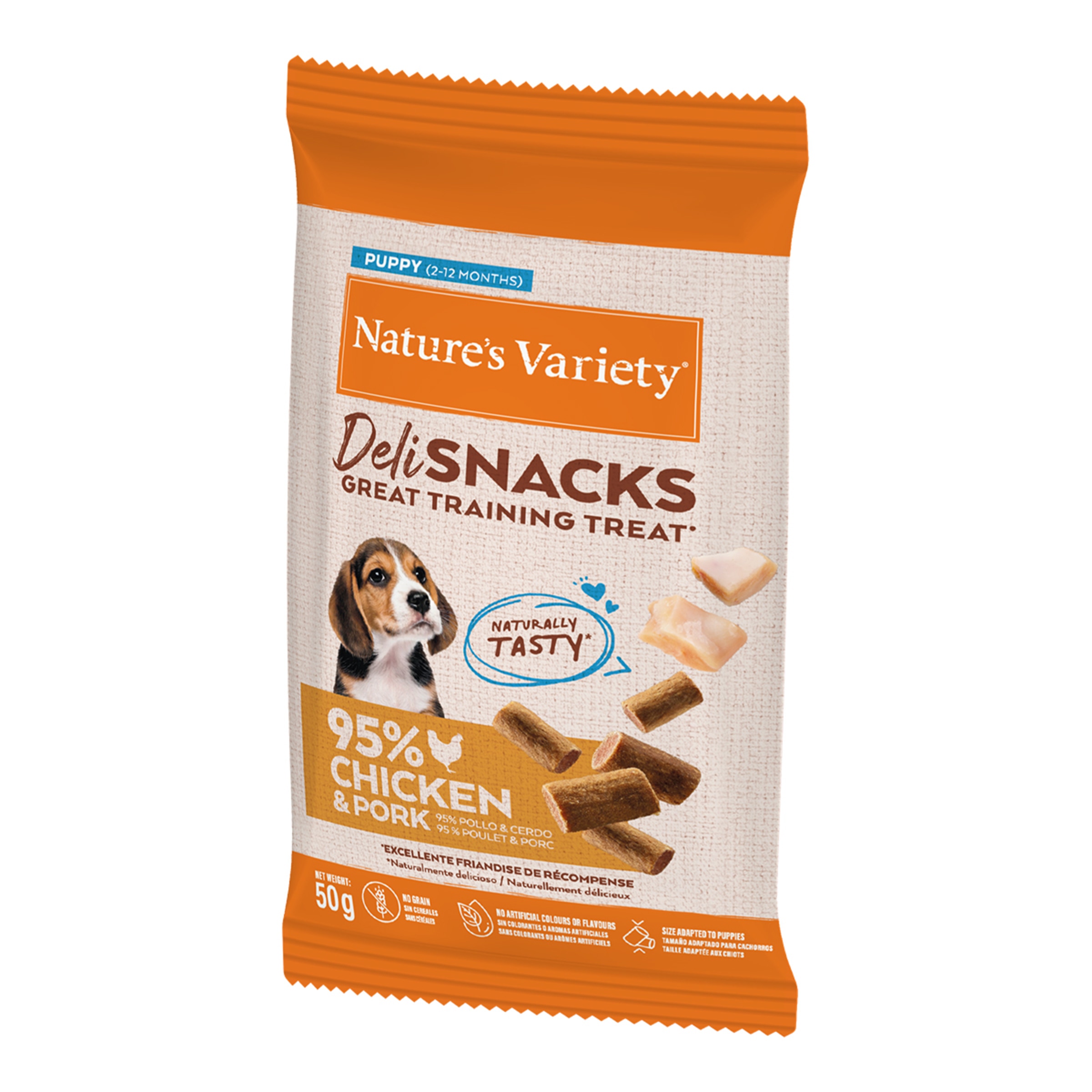 Imagen 0 de Snack para perros cachorros Nature's Variety Deli pollo y cerdo 50 g