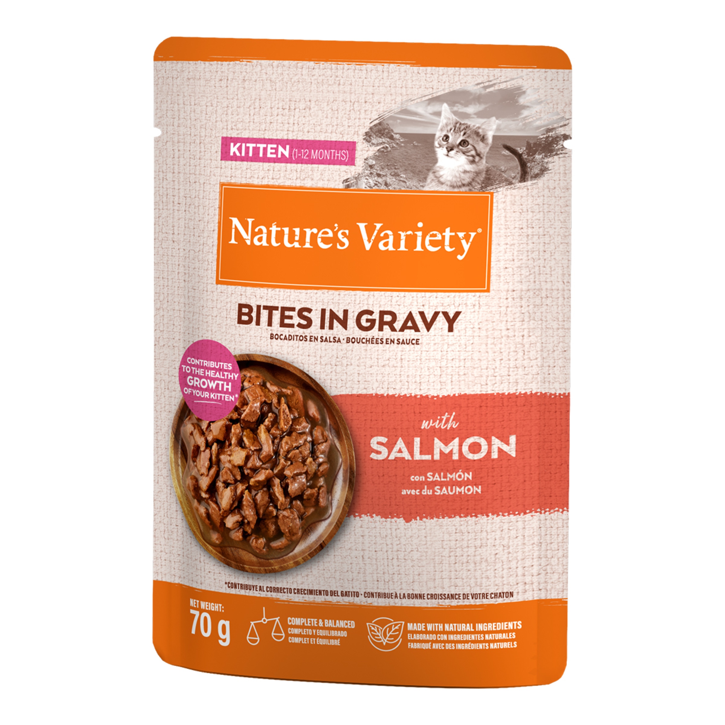 Imagen 0 de Comida húmeda para gatitos Nature's Variety bocaditos en salsa con salmón 70 g