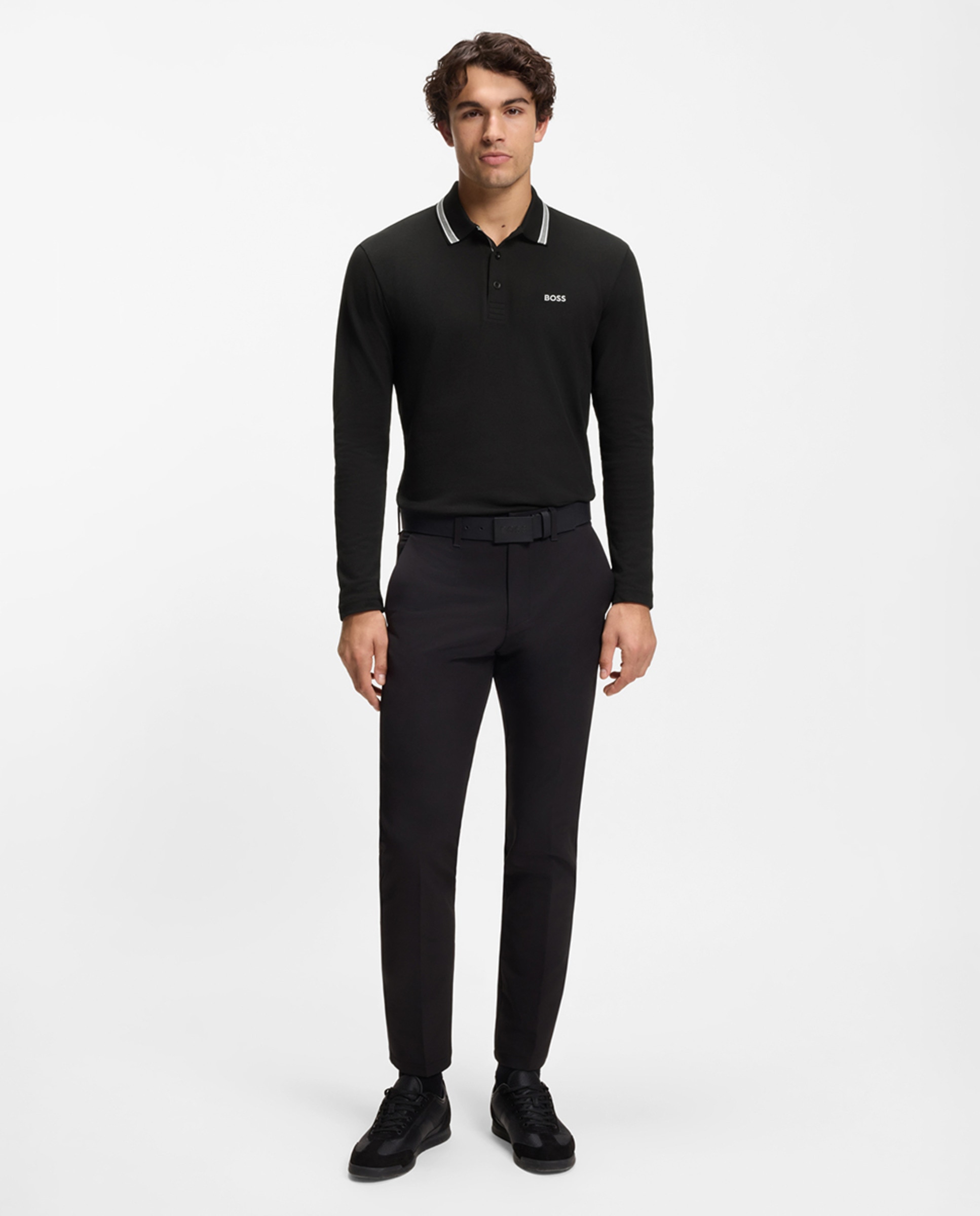 Polo de Manga Comprida com Contrastes Tamanhos Grandes Preto-3