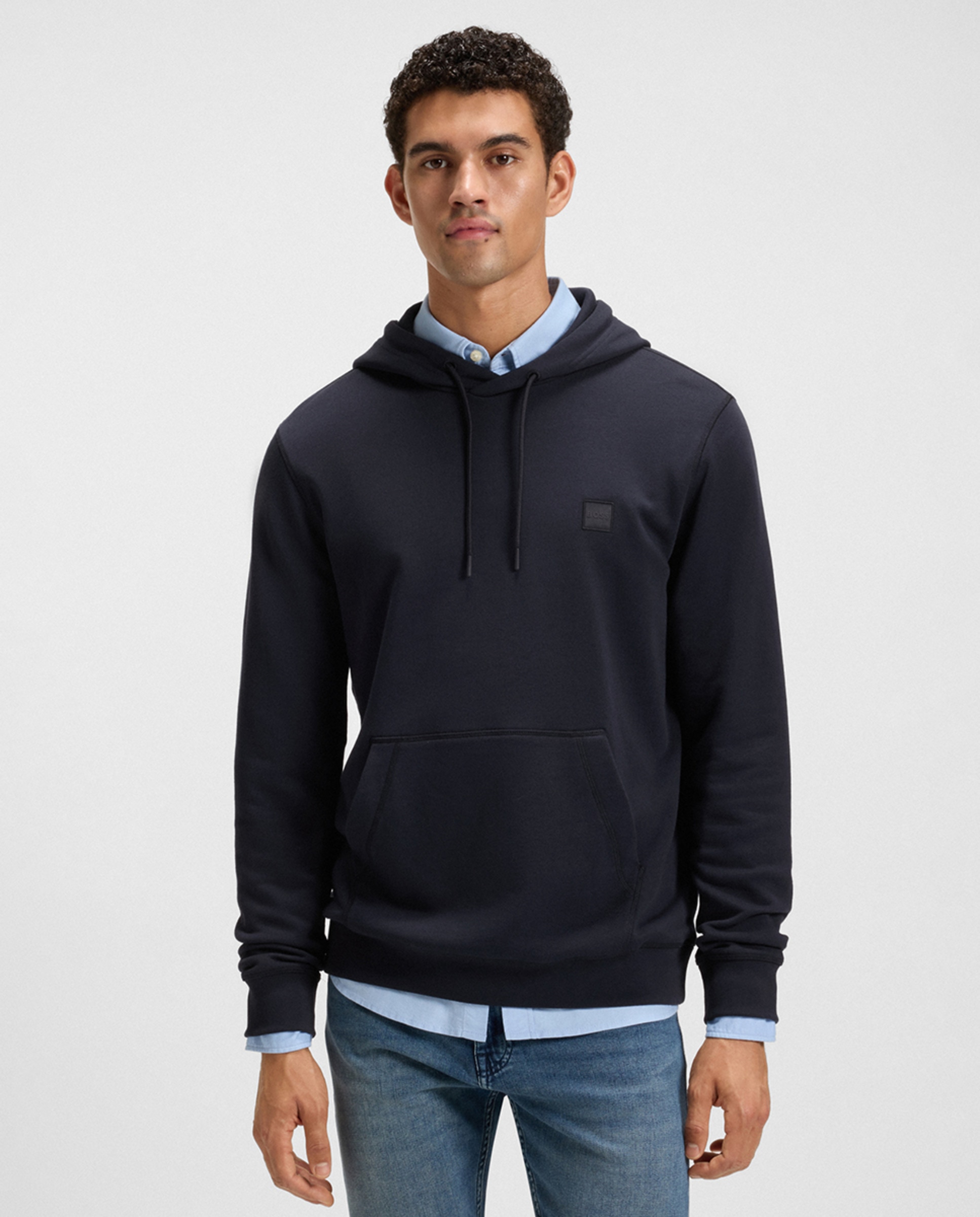 Sweatshirt em Felpa de Algodão com Capuz e Remendo de Logótipo Azul-marinho-1