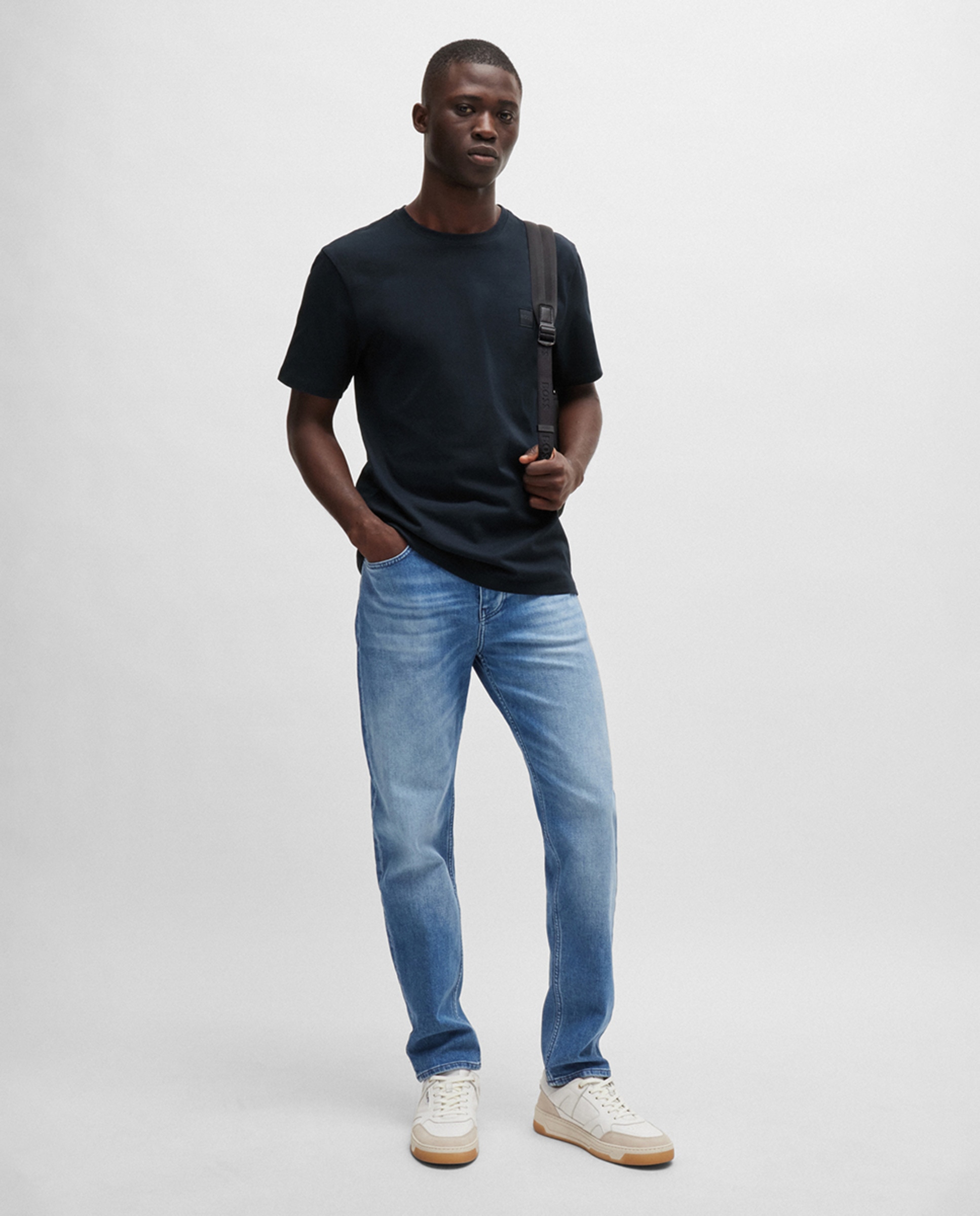 T-shirt de Malha de Algodão com Remendo de Logótipo Azul-marinho-1