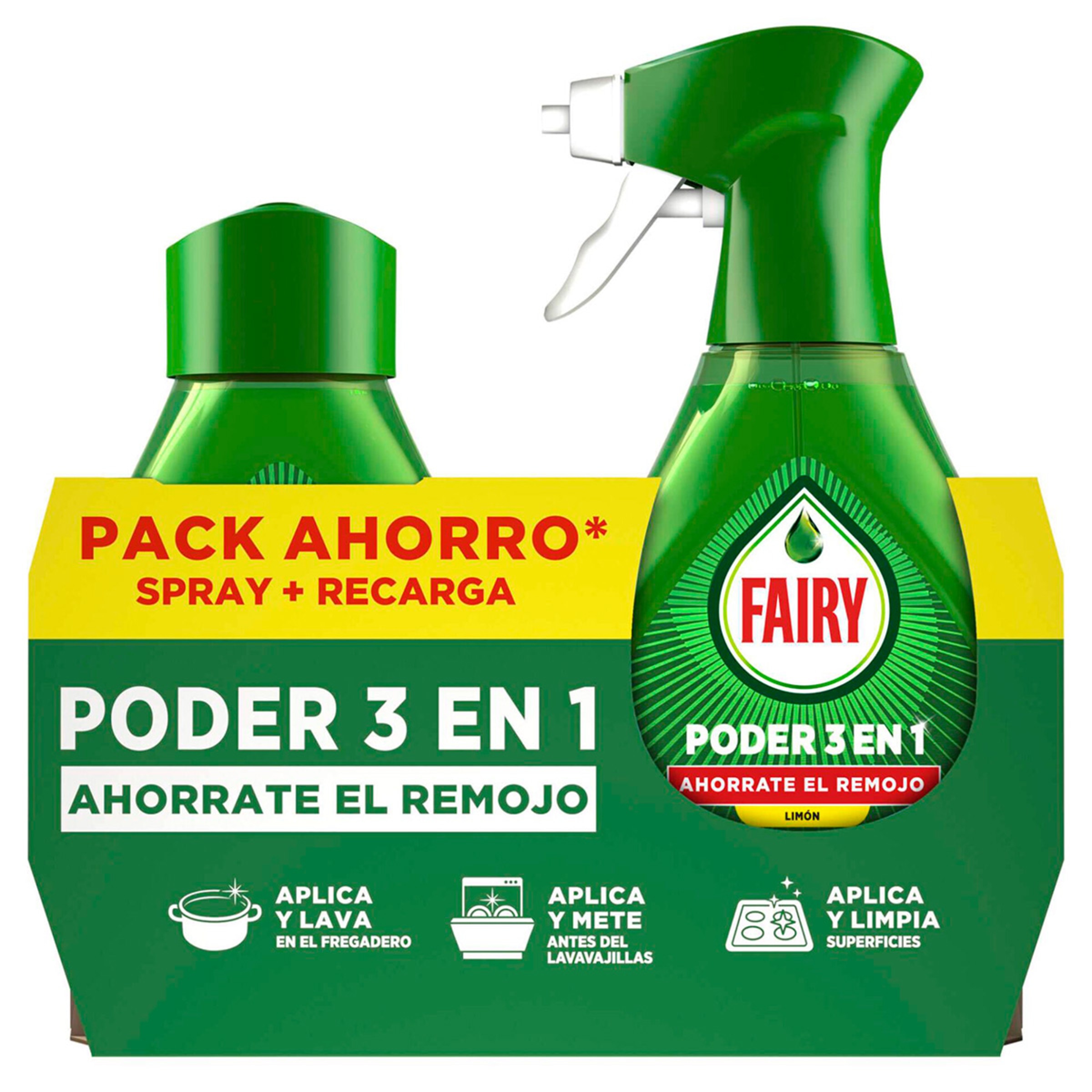 Detergente Manual Loiça Spray Poder 3 em 1 + Recarga pack 2 ml