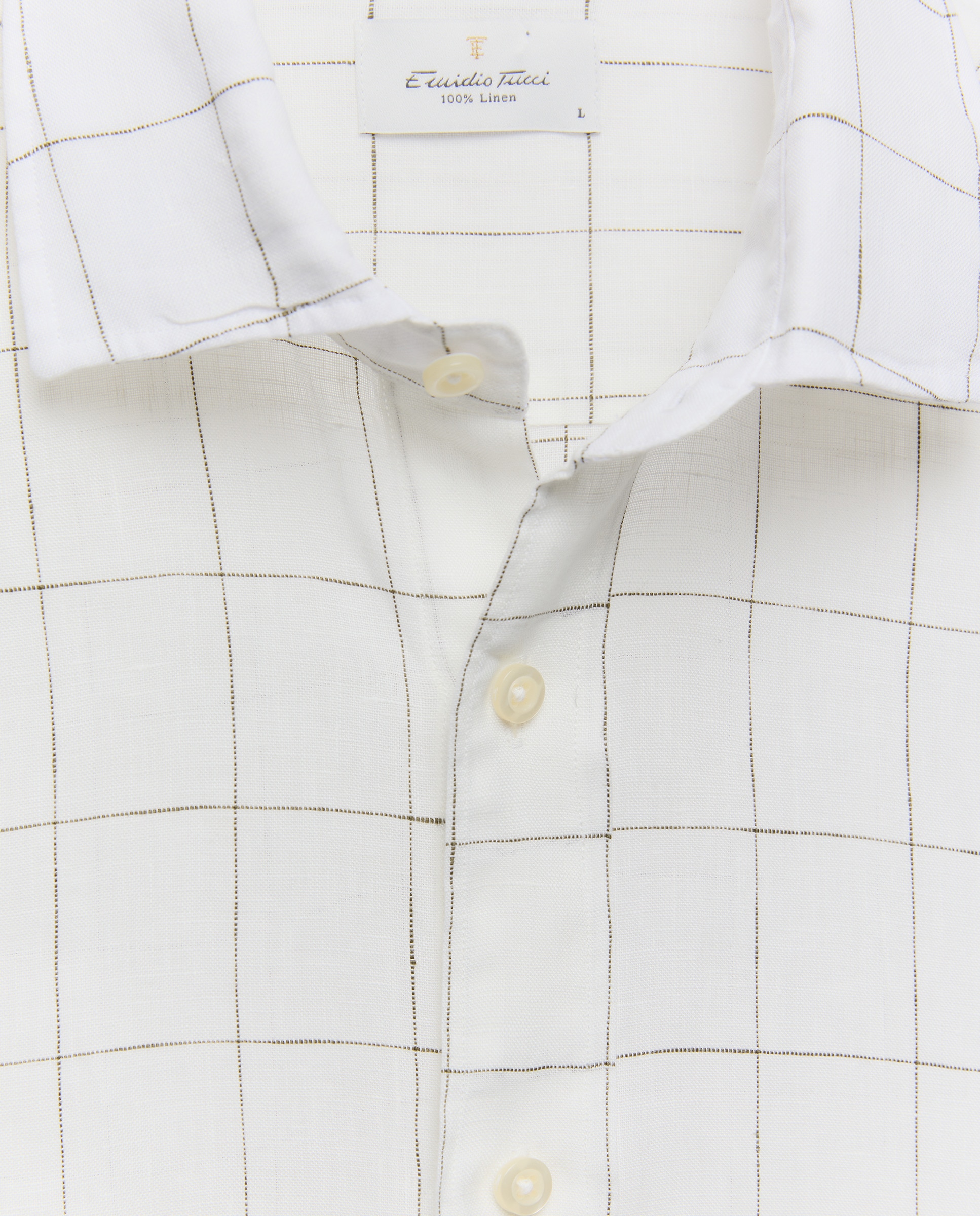 Camisa de Linho aos Quadrados Cru-5