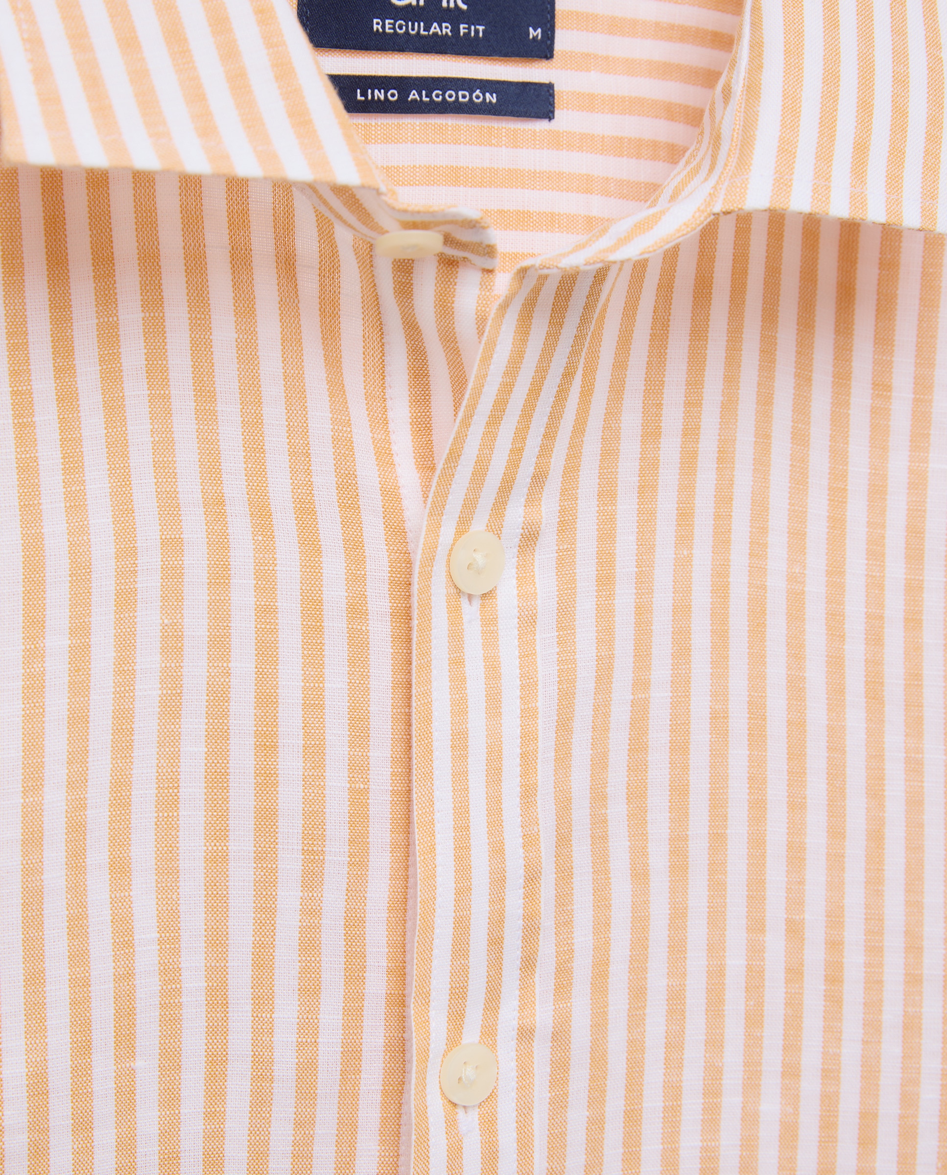 Camisa sport hombre lino y algodón rayas 660 Naranja-5