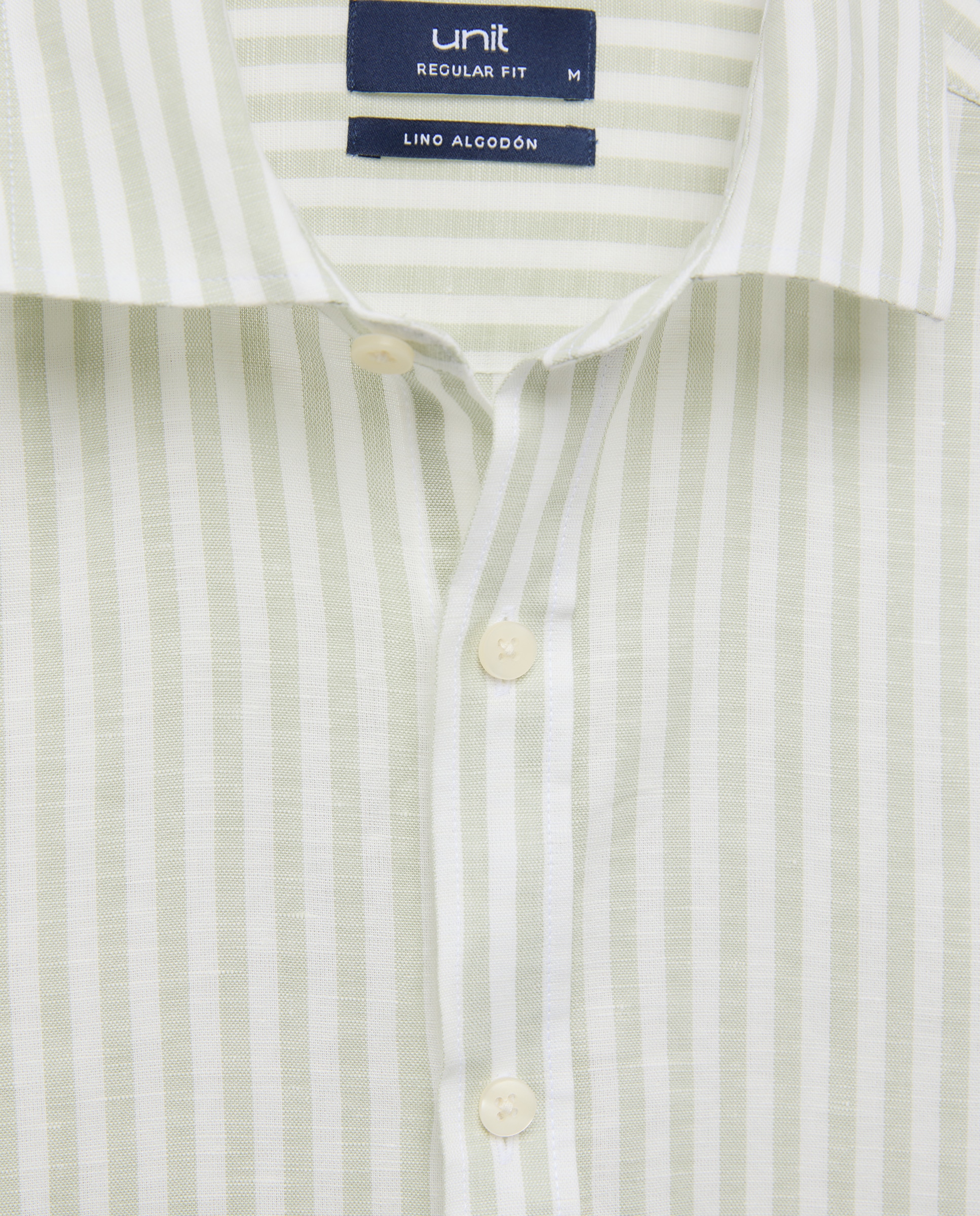 Camisa sport hombre lino y algodón rayas 510 Verde claro-5