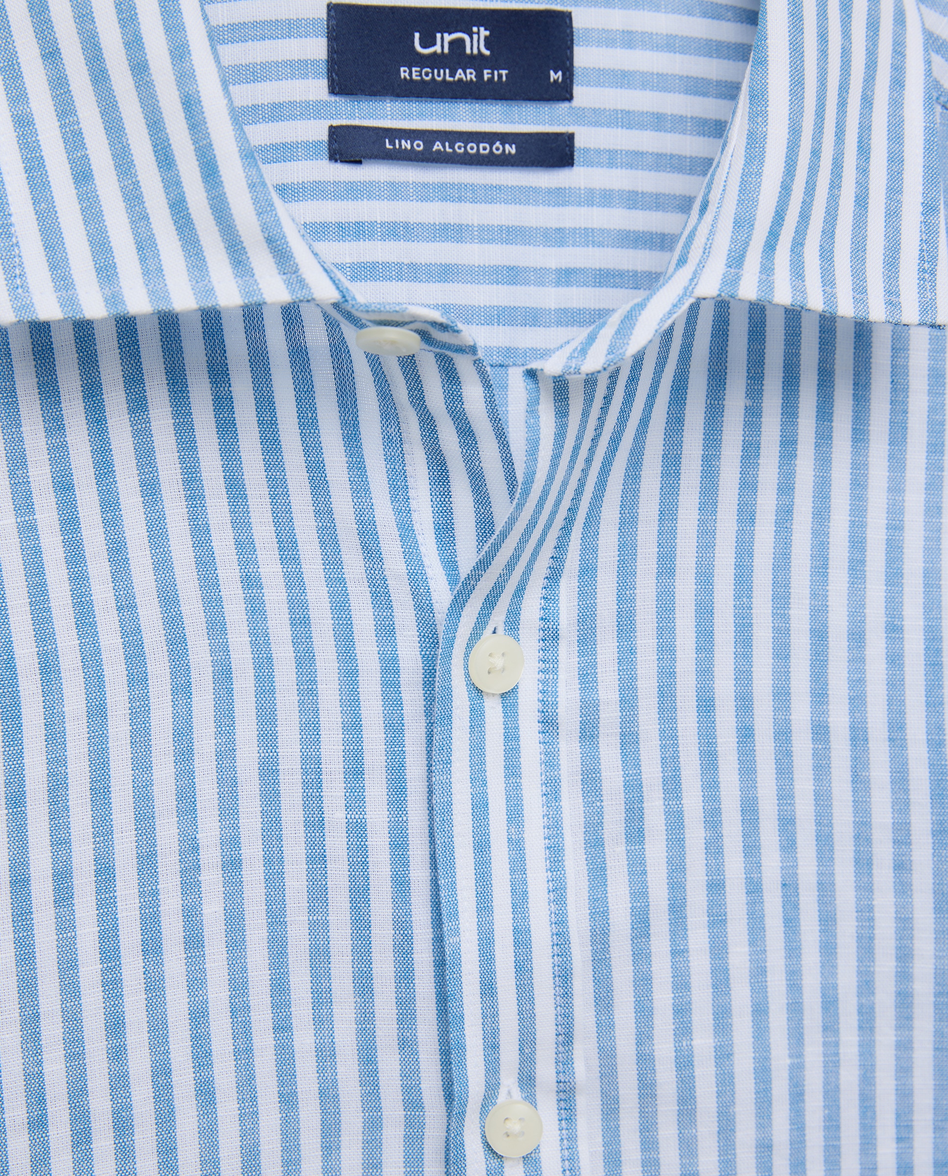 Camisa sport hombre lino y algodón rayas 430 Azul oscuro-6