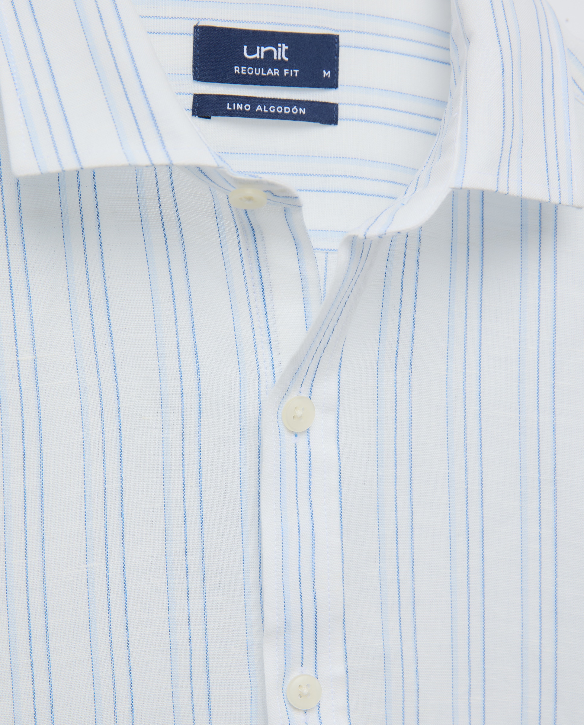 Camisa sport hombre lino y algodón rayas 430 Azul oscuro-5