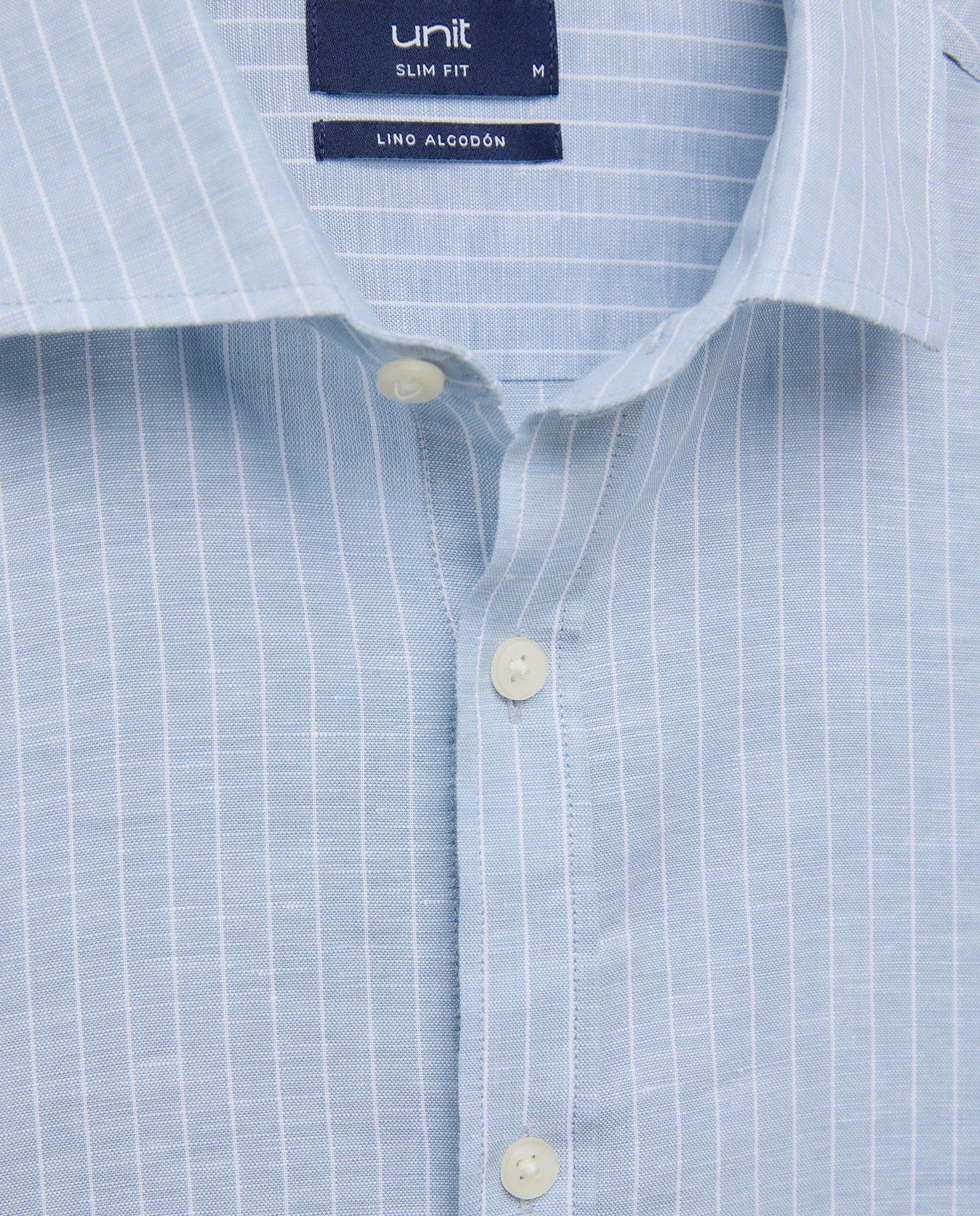 Camisa sport hombre lino y algodón rayas slim fit Azul oscuro-5