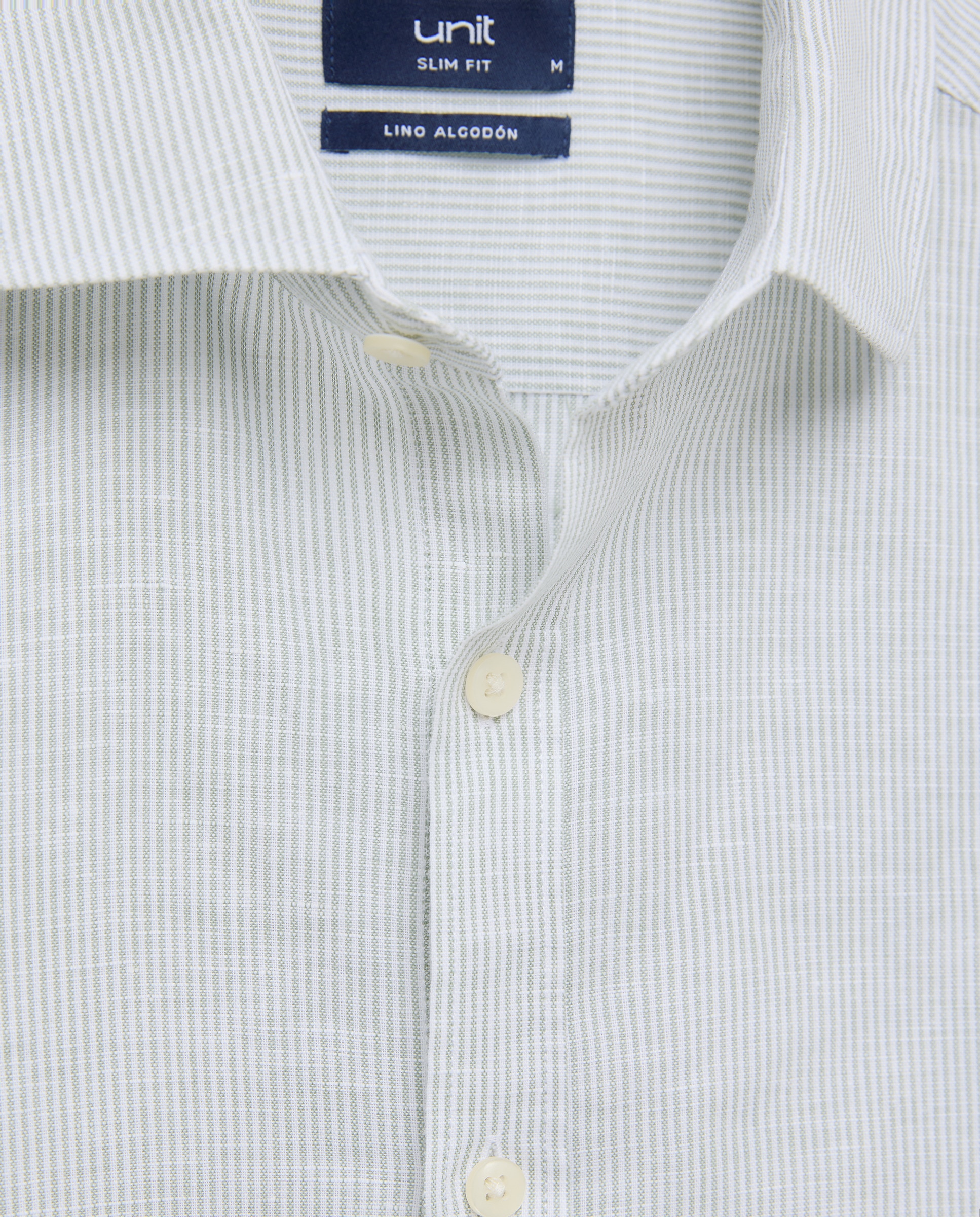Camisa sport hombre lino y algodón rayas slim fit 520 Kaki-5