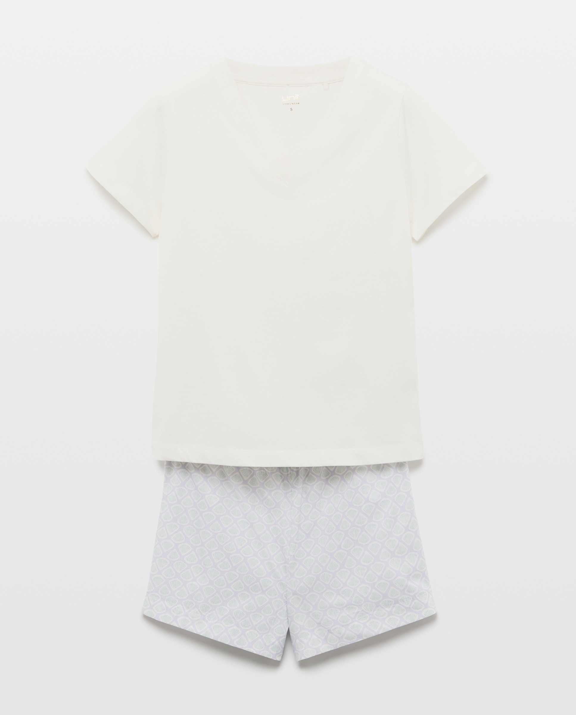 Pijama mujer corto algodón estampado Blanco roto-3