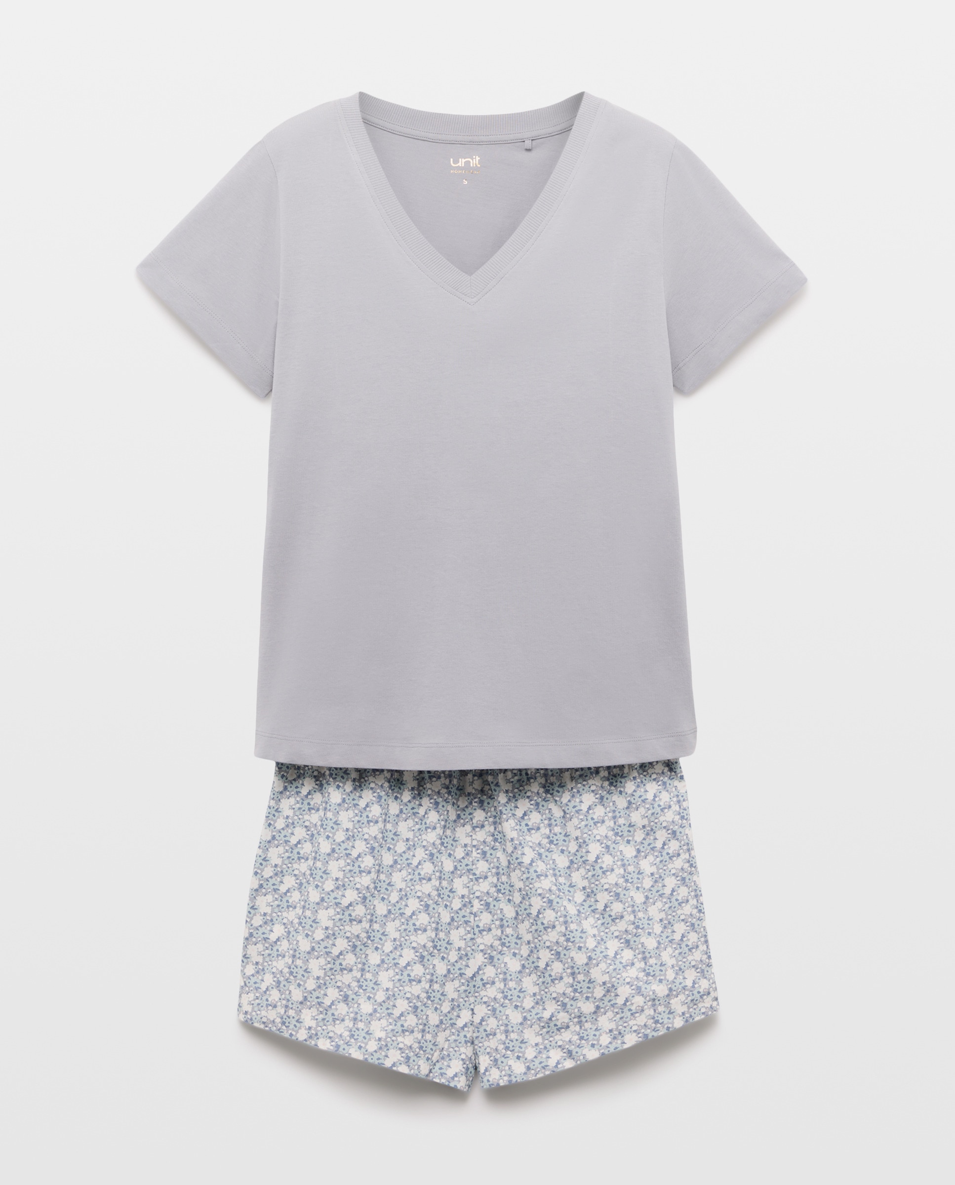 Pijama mujer corto algodón estampado 410 Azul claro-3